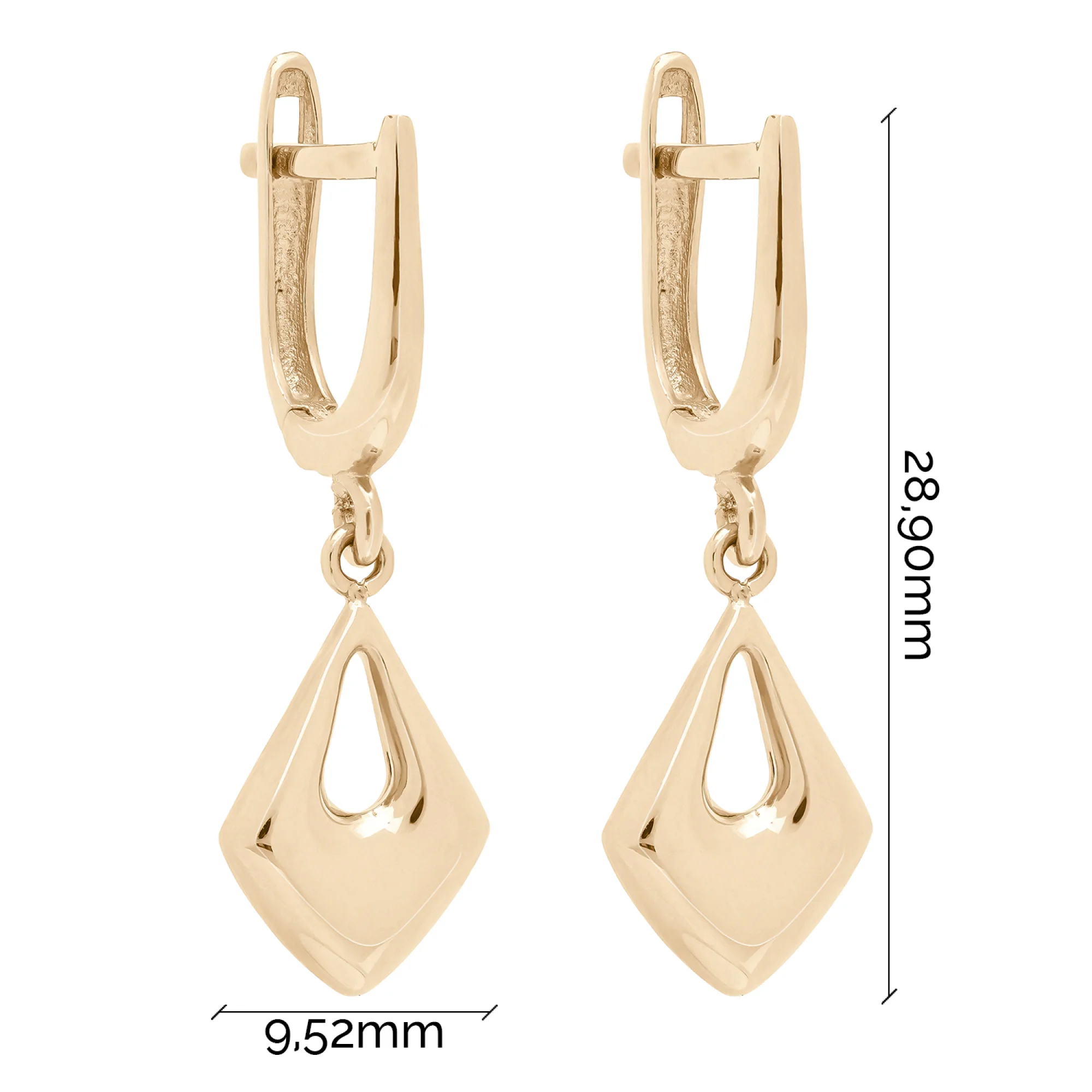 Сережки из красного золота с геометрическим подвесом - 1737506 - 6