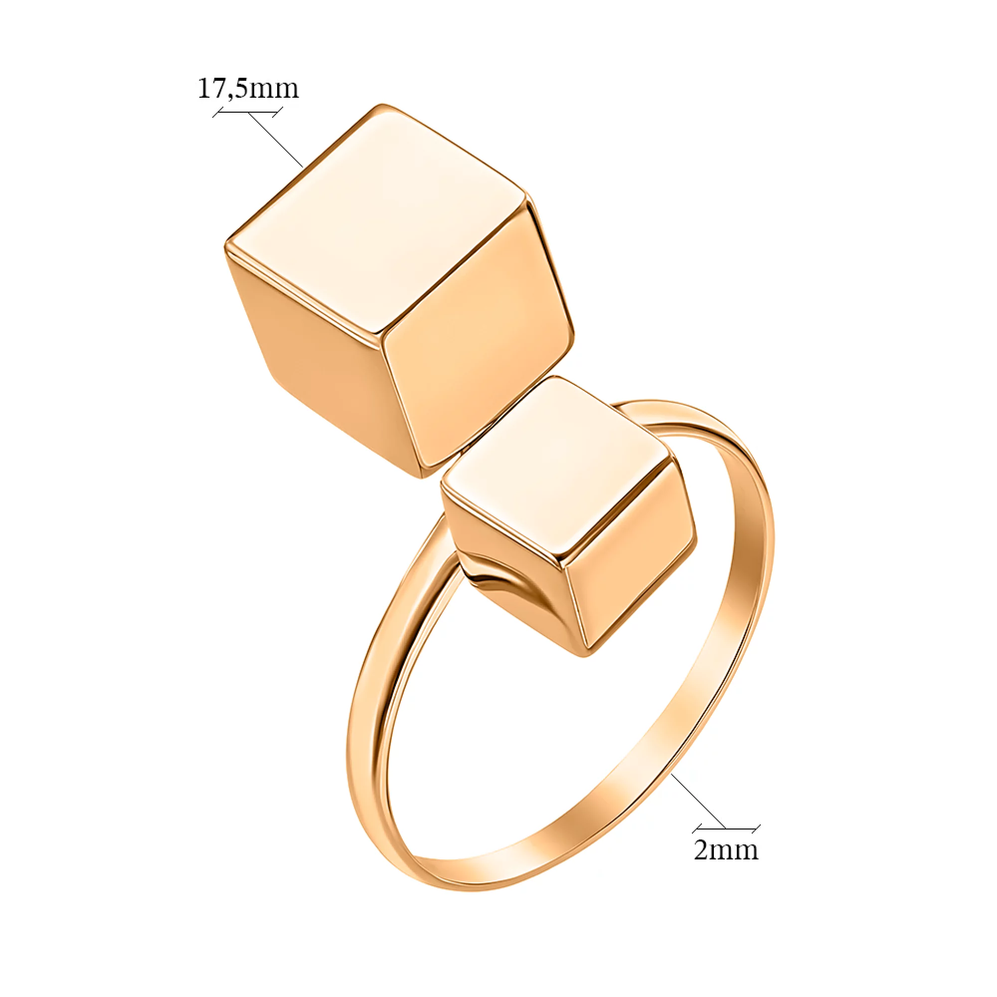 Кольцо из красного золота "Куб" - 1435247 – изображение 2
