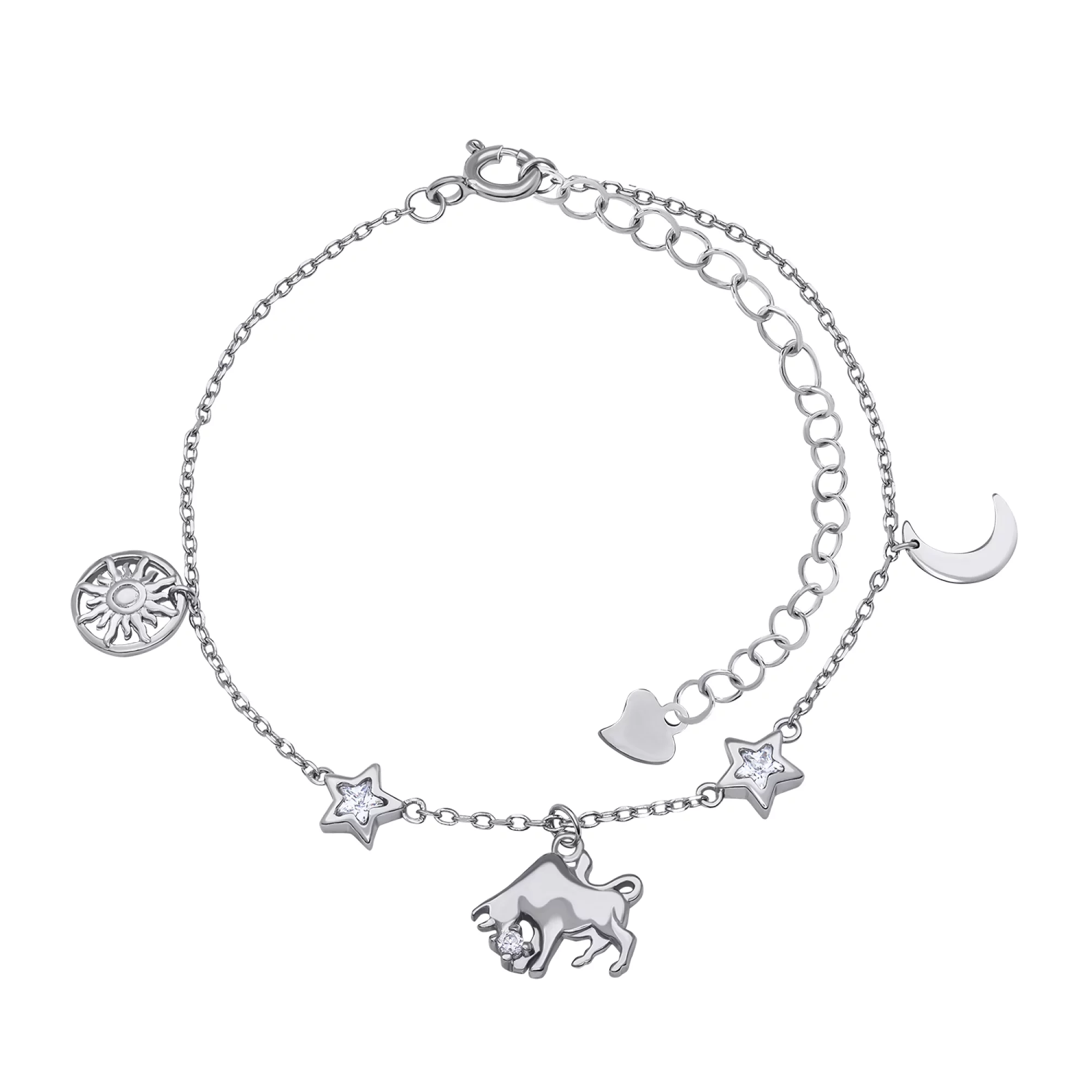 Браслет из серебра "Знак зодиака-Телец" с фианитами плетение якорное - 1530337 – изображение 1