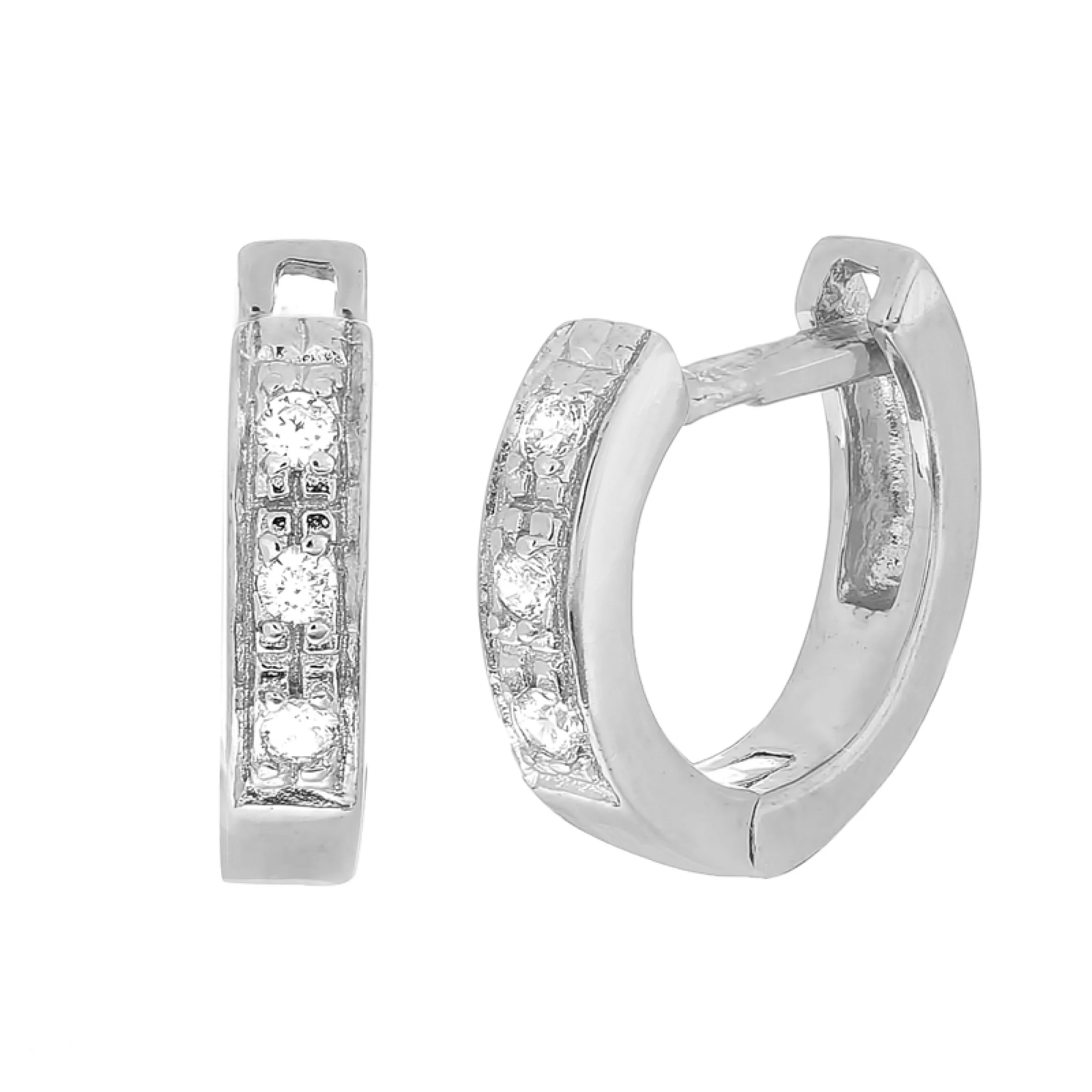 Сережки-кольца из серебра с фианитом - 374989 – изображение 1