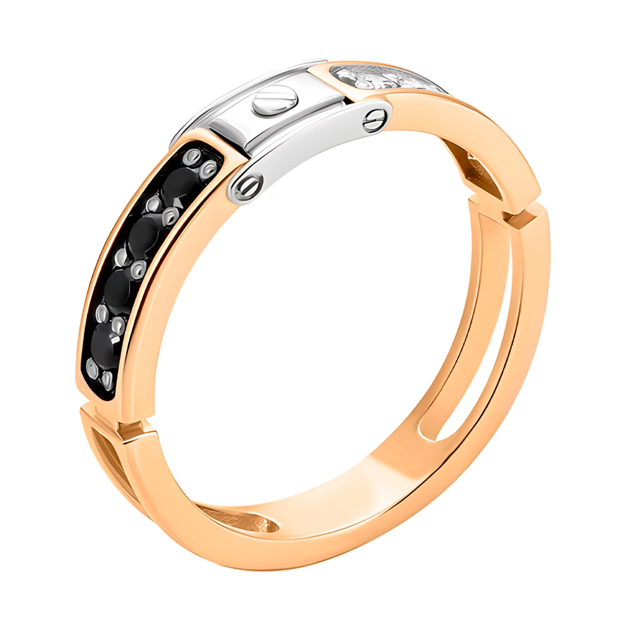 Перстень з комбінованого золота з фіанітом - 1421886 – зображення 1