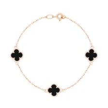 Браслет з червоного золота з агатом "Конюшина" плетіння якір - 367458