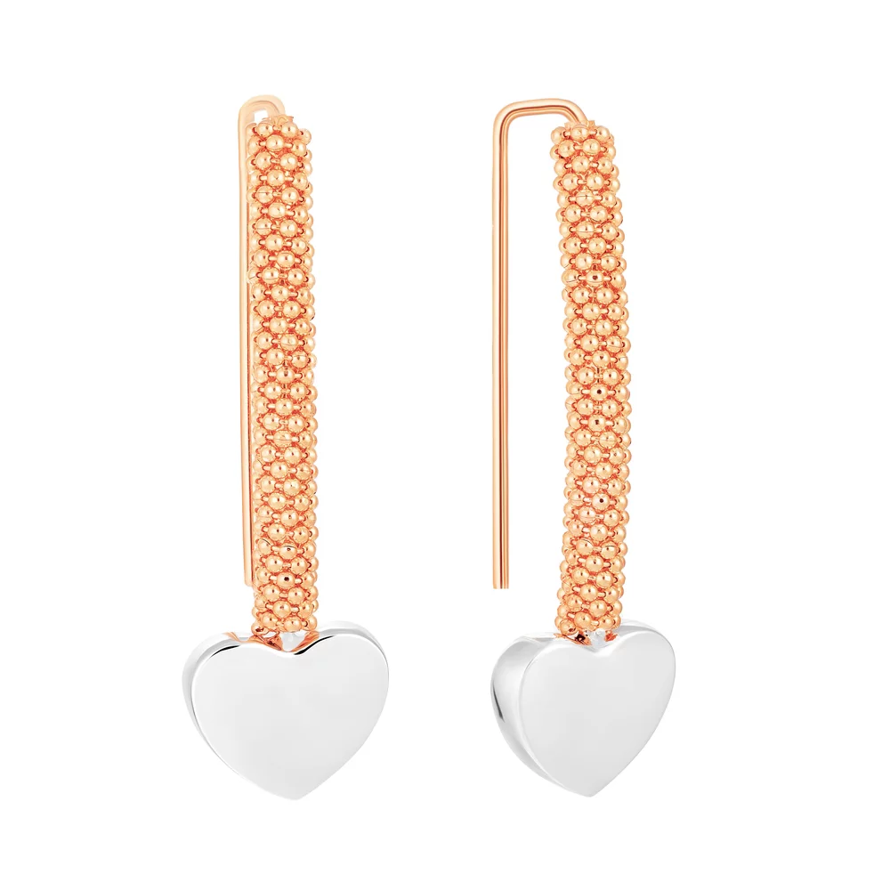 Сережки-петли из комбинированого золота Сердечки. Артикул 103662: цена, отзывы, фото – купить в интернет-магазине AURUM