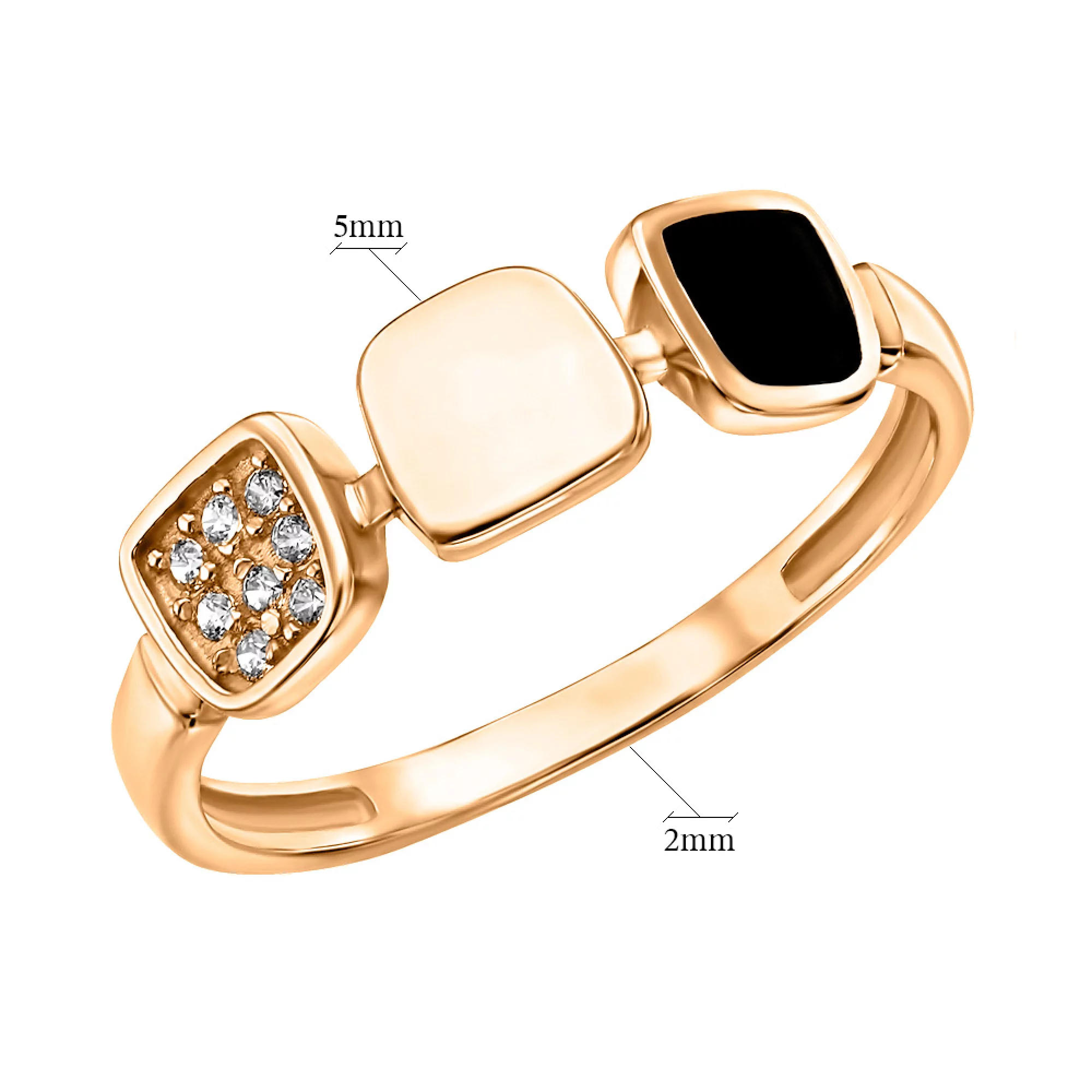 Золотое кольцо с эмалью и фианитом - 1435211 – изображение 2
