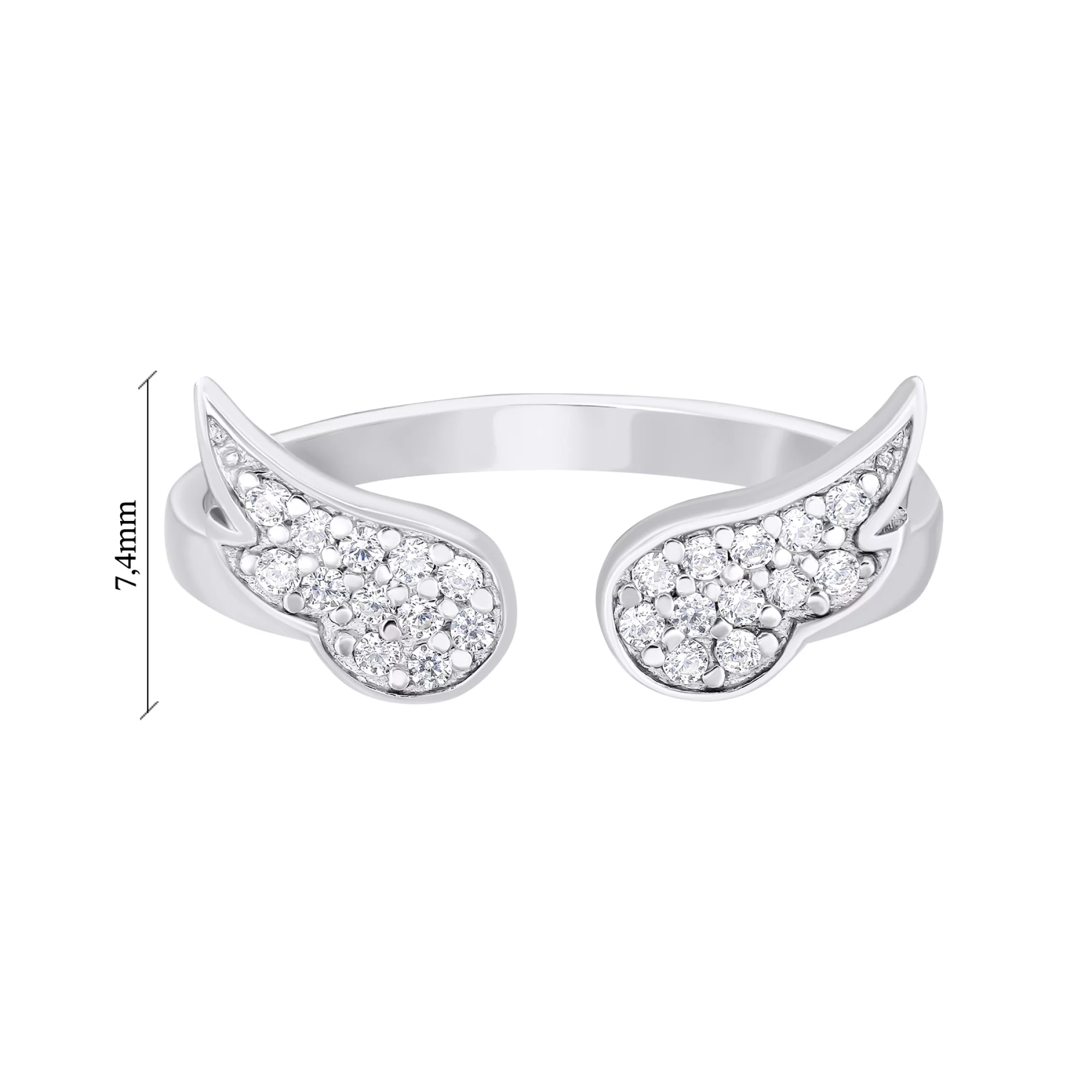 Серебряное незамкнутое кольцо "Крылья" с фианитами - 1549903 – изображение 3