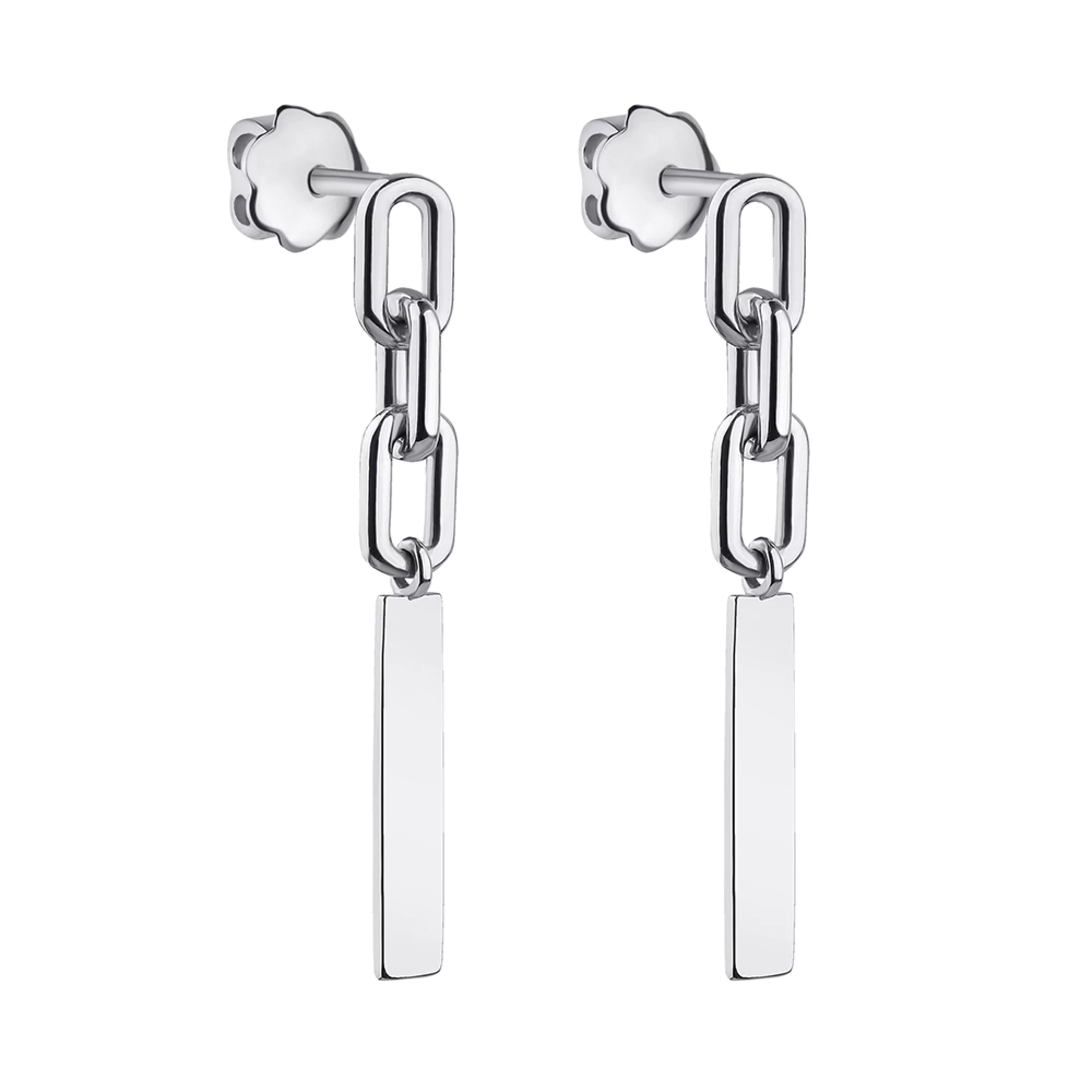 Срібні сережки-гвоздики з підвісами "Ланцюг" - 960258 – зображення 1