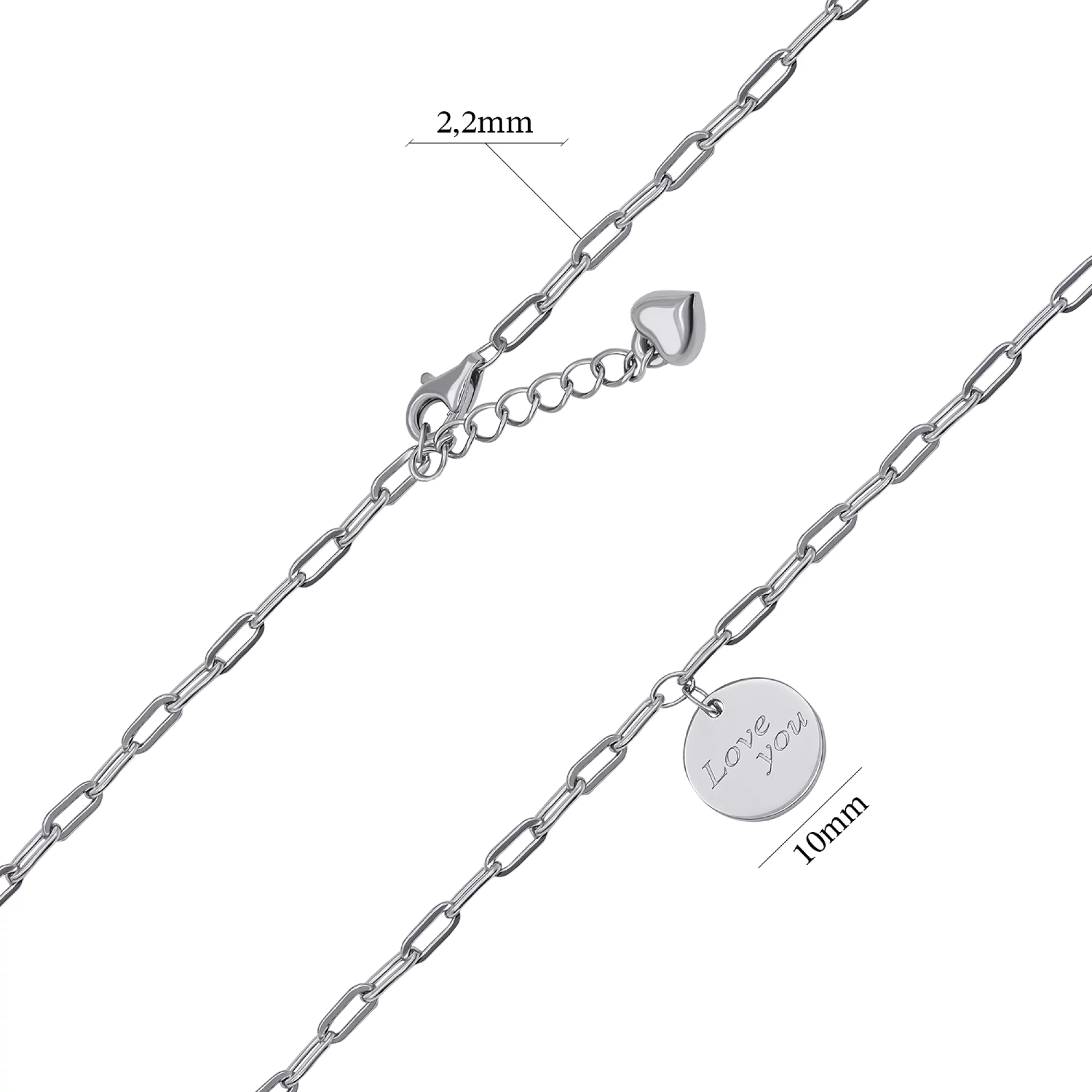 Срібний браслет з підвіскою "Love you" плетіння якір - 1530033 – зображення 3