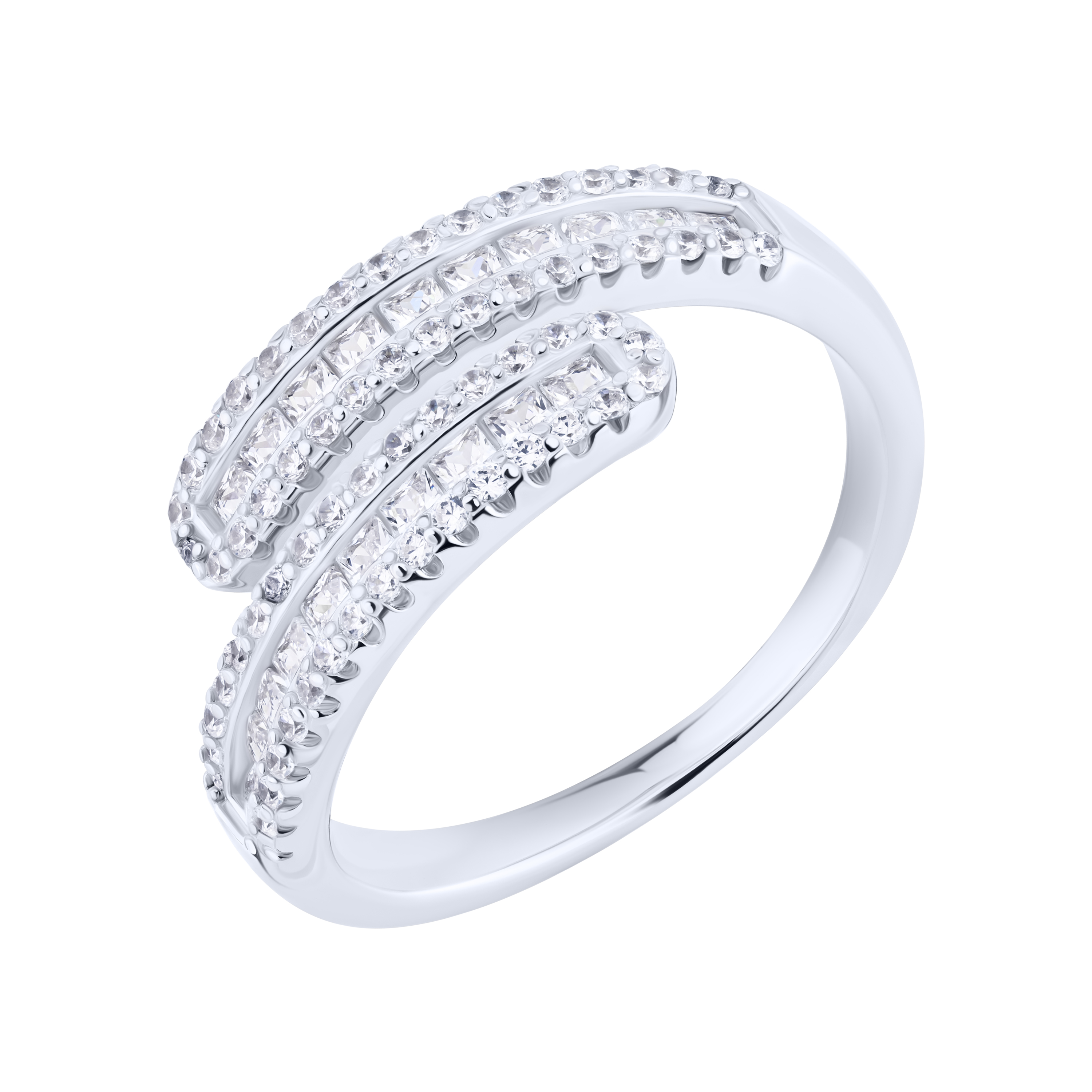 Незамкнута каблучка зі срібла з фіанітами