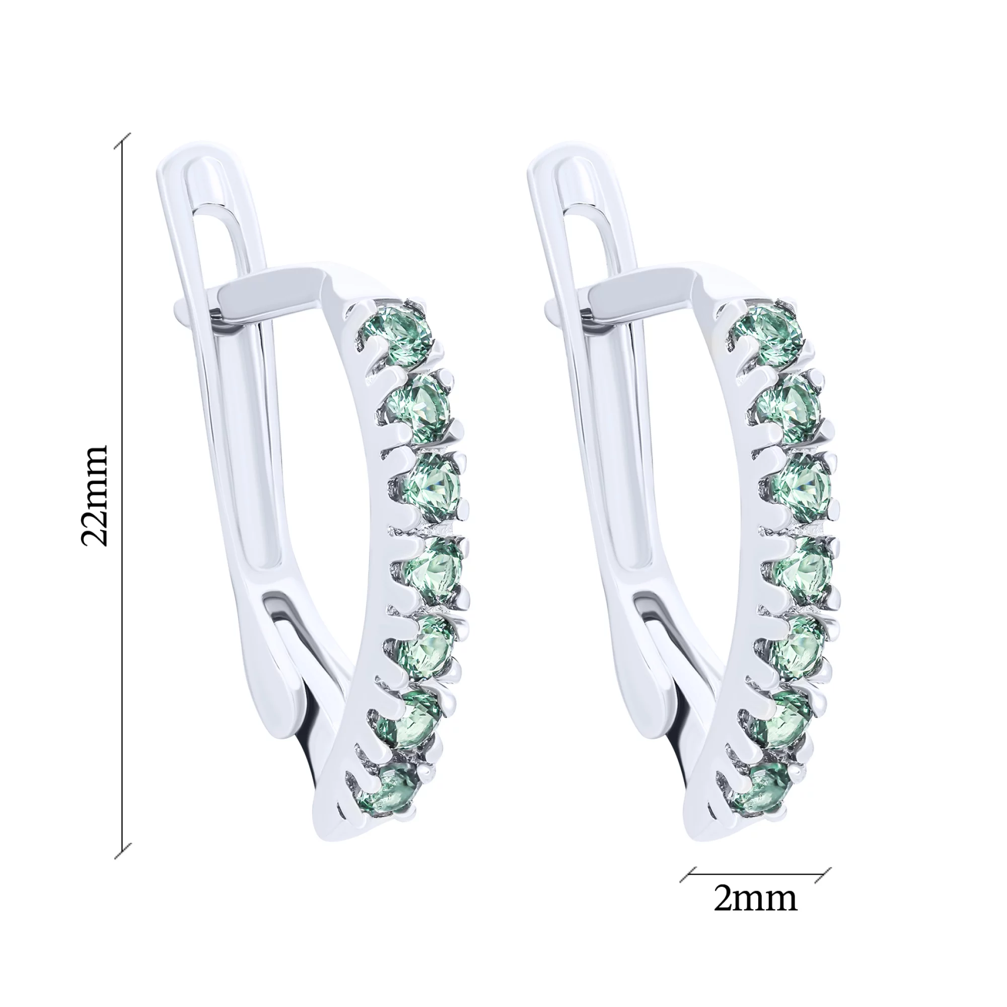 Срібні сережки з зеленими фіанітами - 1611935 – зображення 3