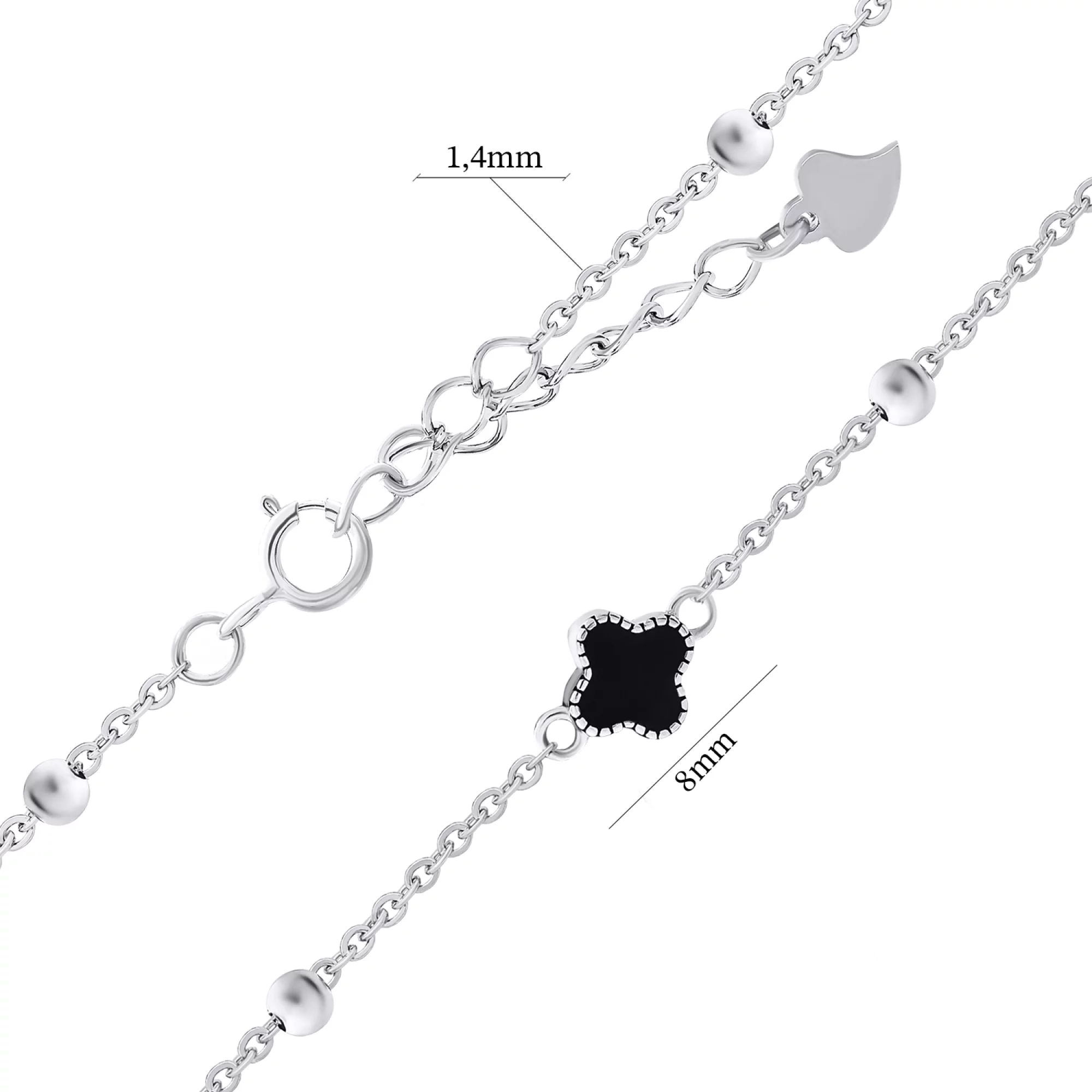Колье серебряное "Клевер" в плетении якорь - 1521086 – изображение 3