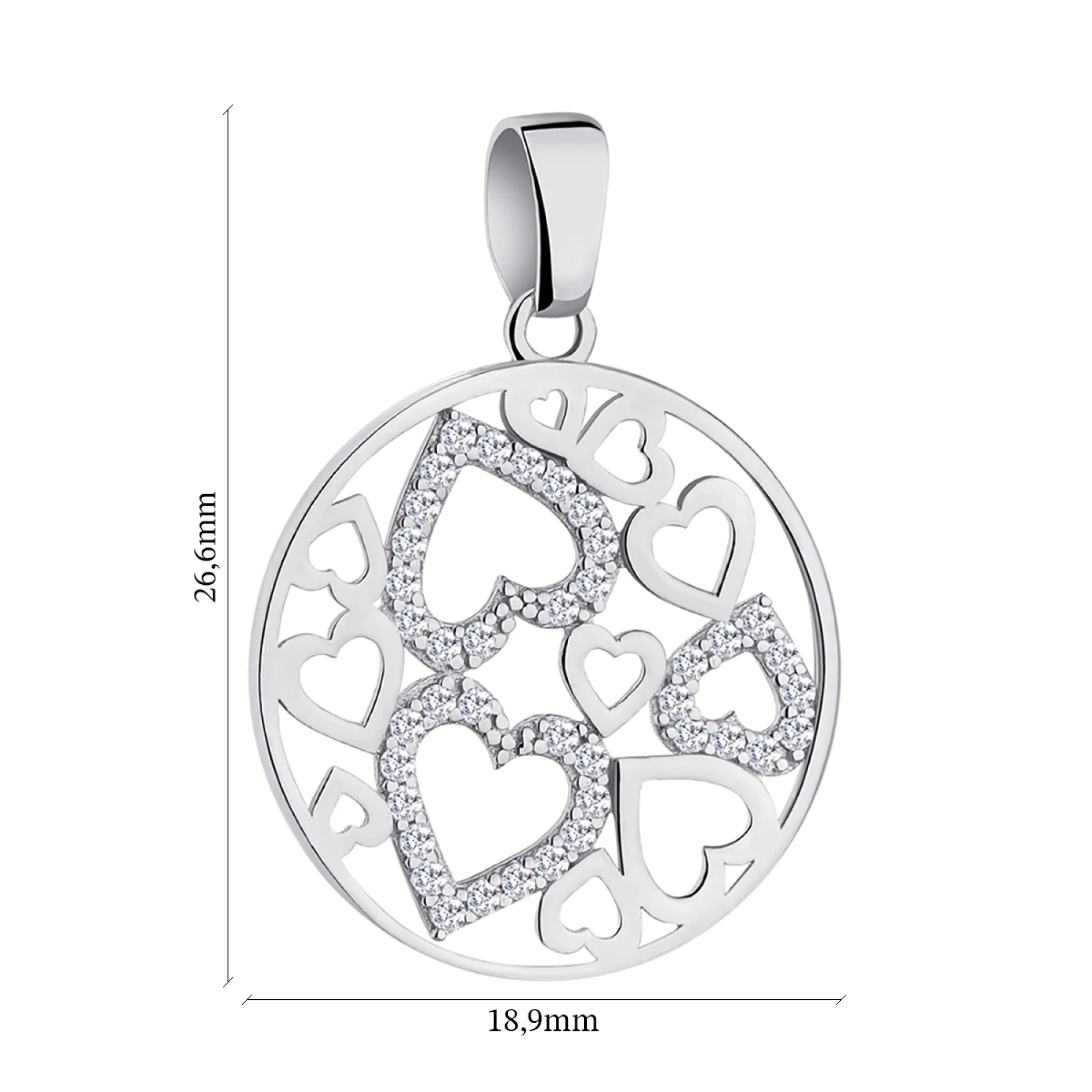 Серебряный подвес "Сердечки" с фианитами - 1306310 - 2