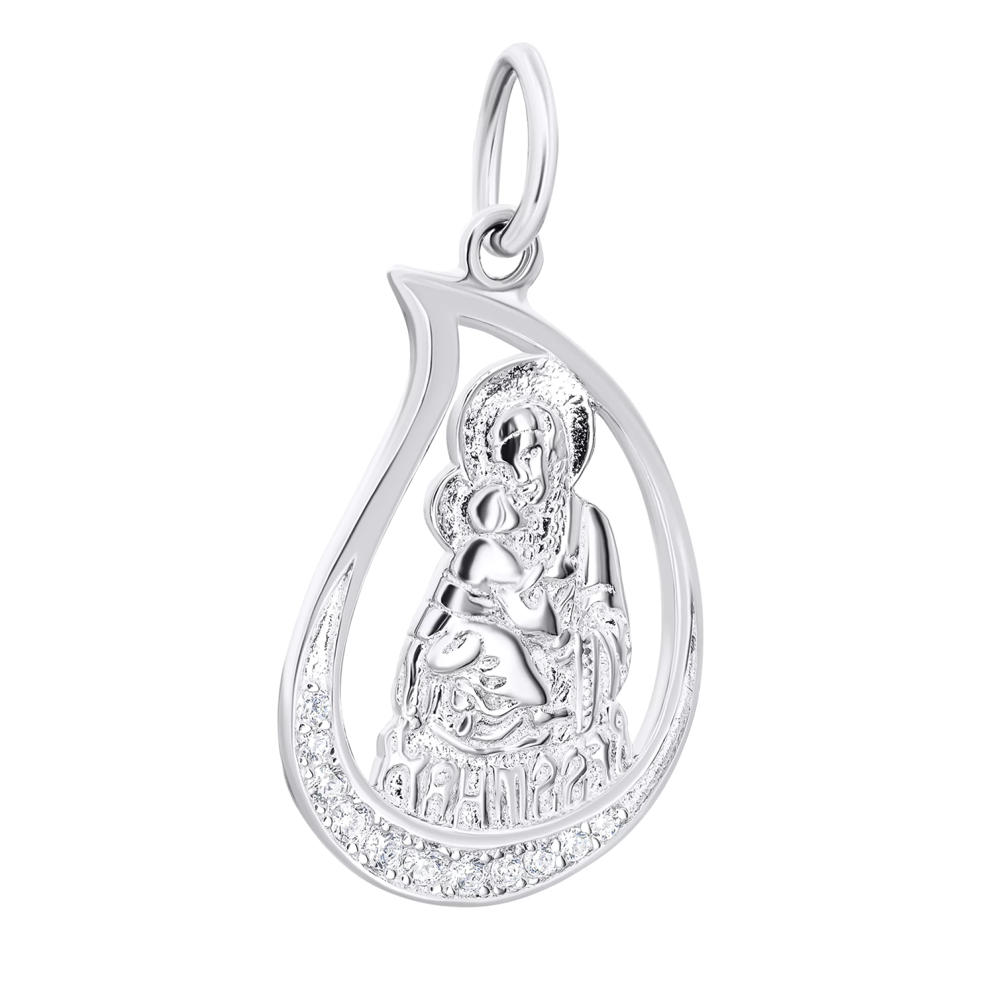 Ладанка из серебра Богородица "Владимирская" с фианитами - 1548614 – изображение 1