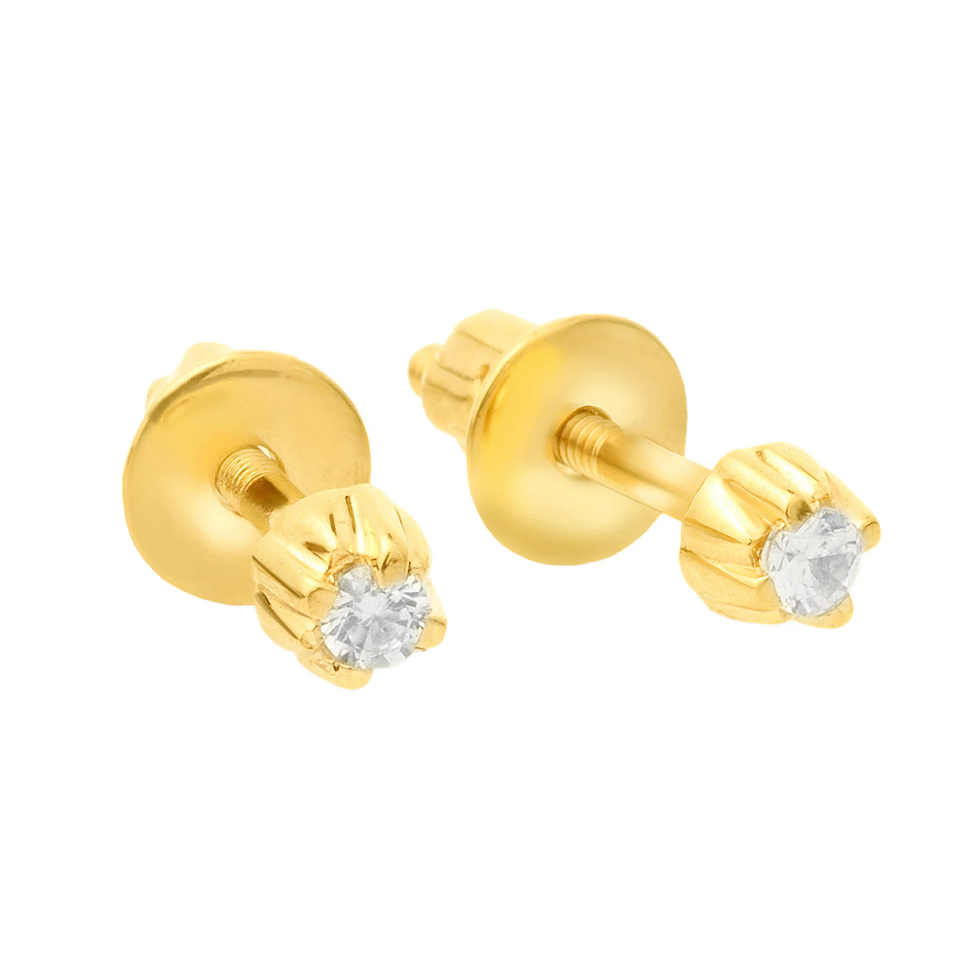 Сережки-гвоздики из лимонного золота с фианитом - 969376 – изображение 1