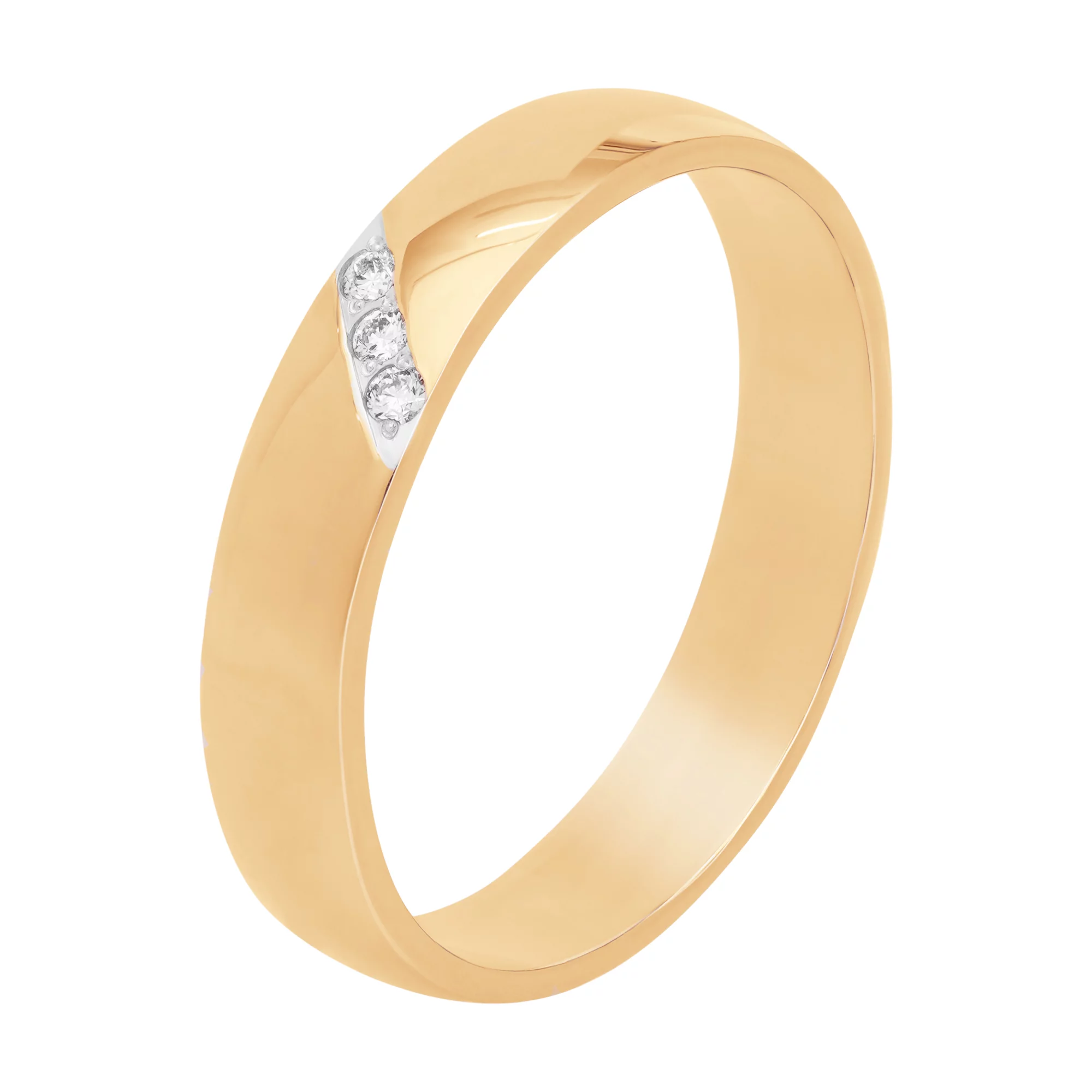 Обручальное кольцо классическое из комбинированного золота с бриллиантом - 960156 – изображение 1