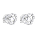 Серьги-гвоздики в серебре "Сердце" с фианитами - 1579433
