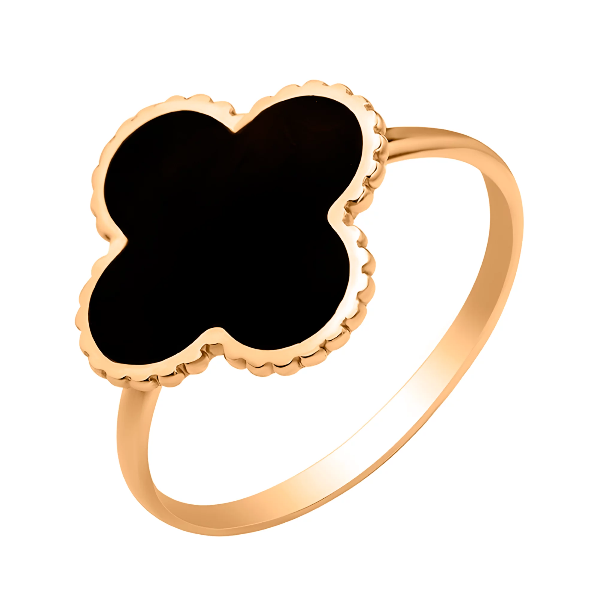 Кольцо "Клевер" из красного золота с эмалью - 964276 – изображение 1