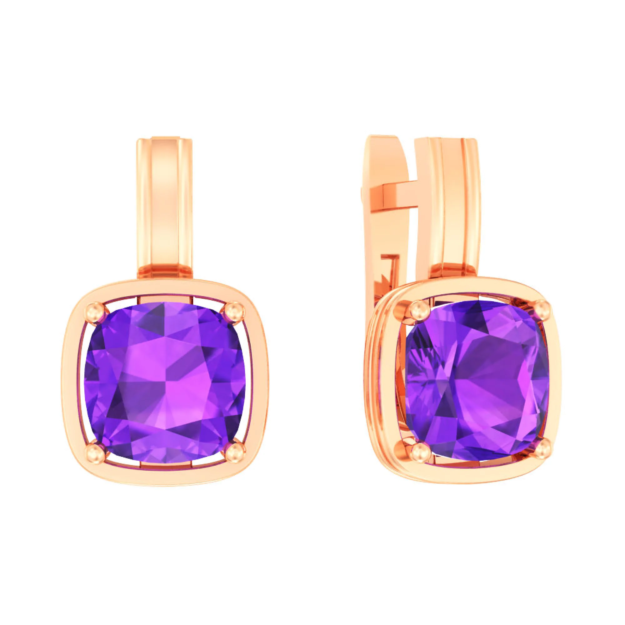 Сережки из красного золота с аметистом - 963395 - 1