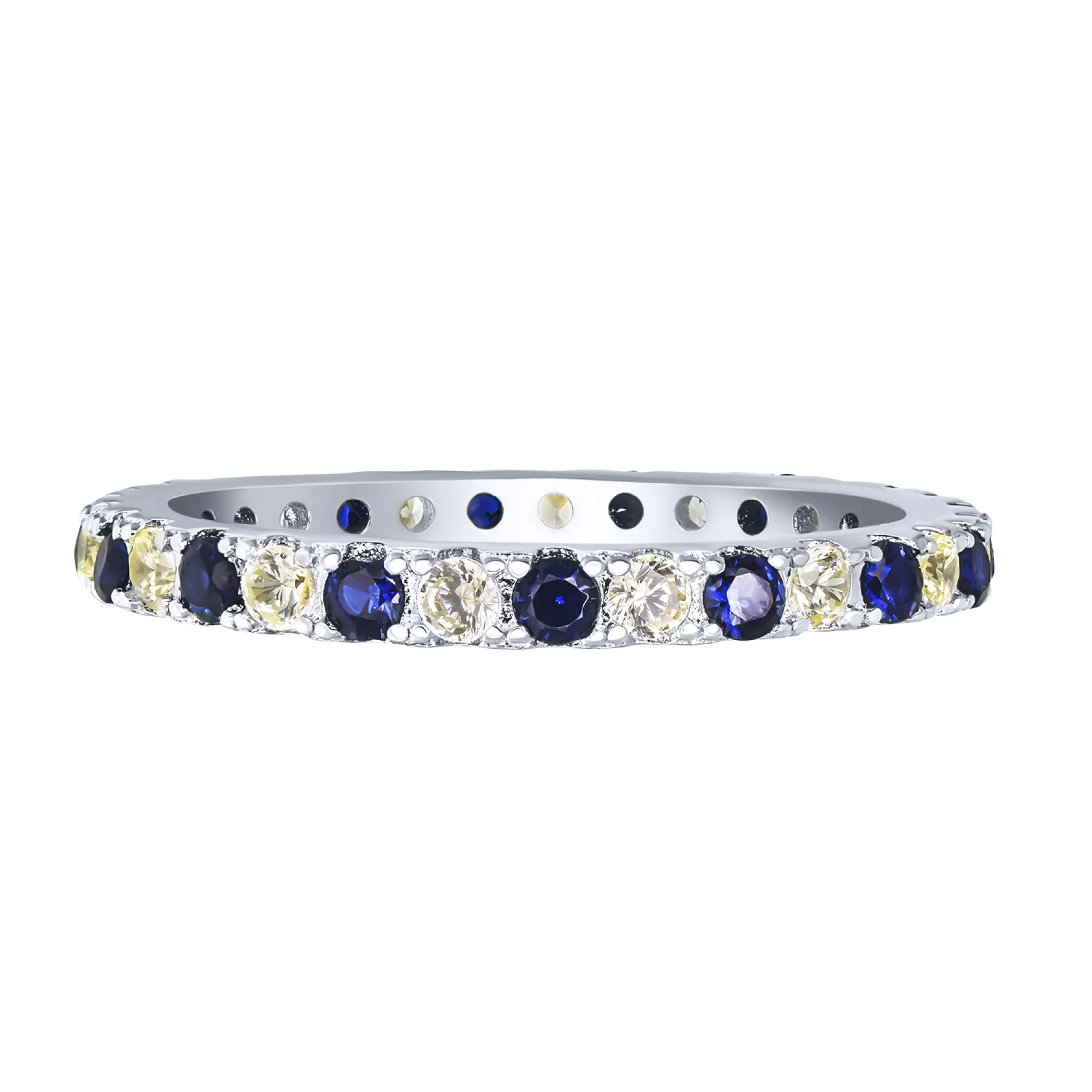 Серебряное кольцо с дорожкой цветных фианитов - 1679359 – изображение 2