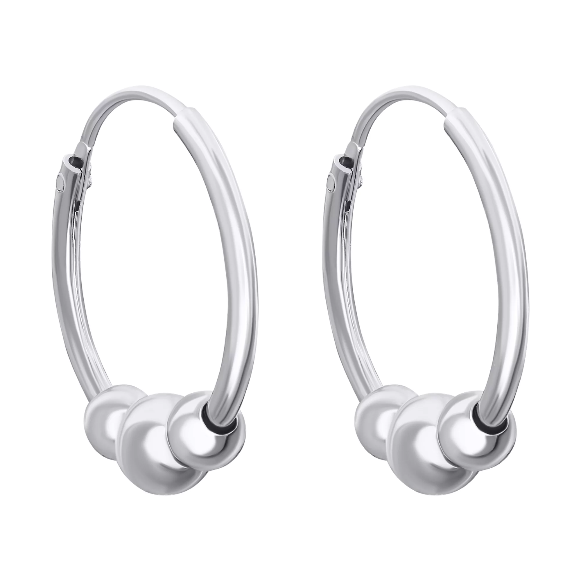 Сережки-кольца из серебра с шариками - 1483508 – изображение 1