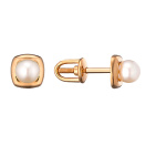 Сережки-гвоздики из красного золота с жемчугом - 960275