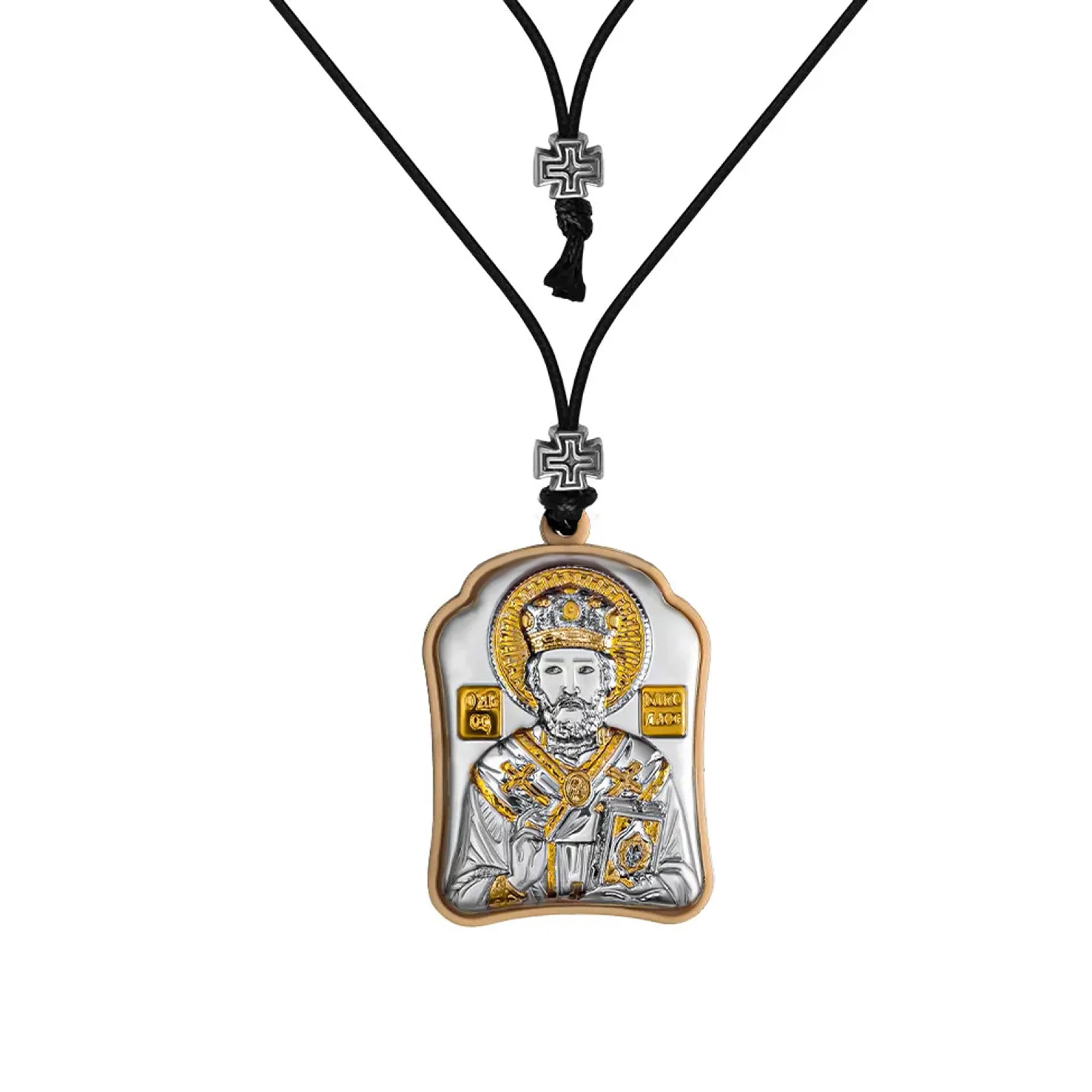 Серебряная икона для автомобиля "Николай Чудотворец" и "Богородица Семистрельная" - 1642935 – изображение 1