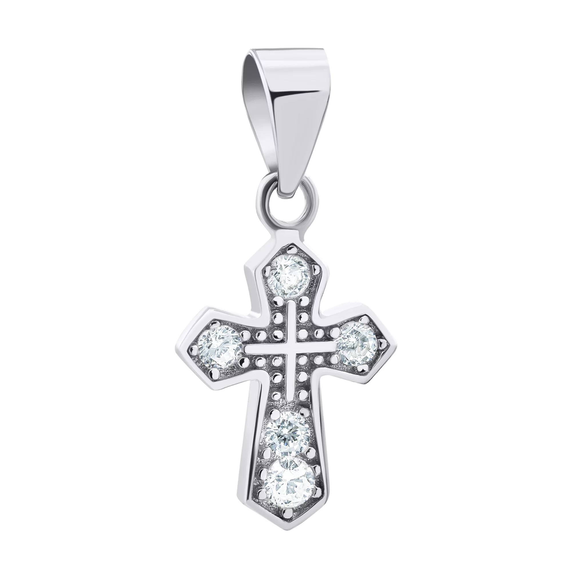 Декоративний хрестик зі срібла з фіанітами - 1521070 – зображення 1