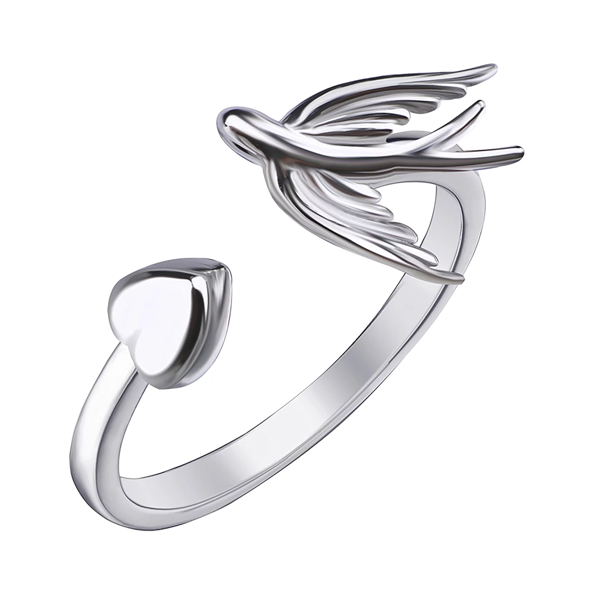 Серебряное кольцо с ласточкой и сердечком - 972252 – изображение 1