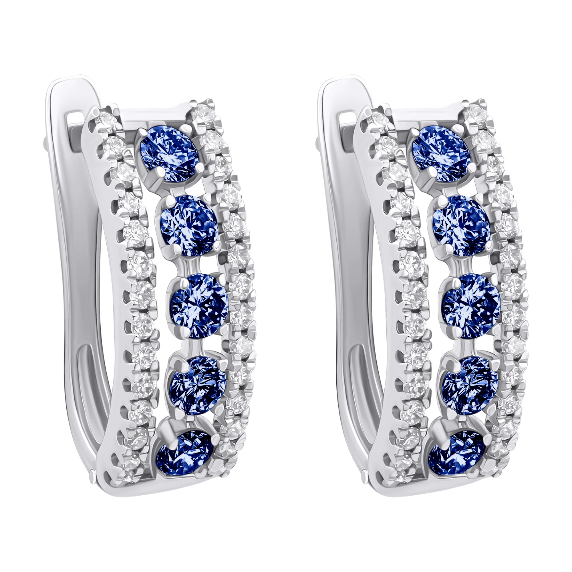 Серьги из белого золота с бриллиантами и сапфирами - 972451 - 1