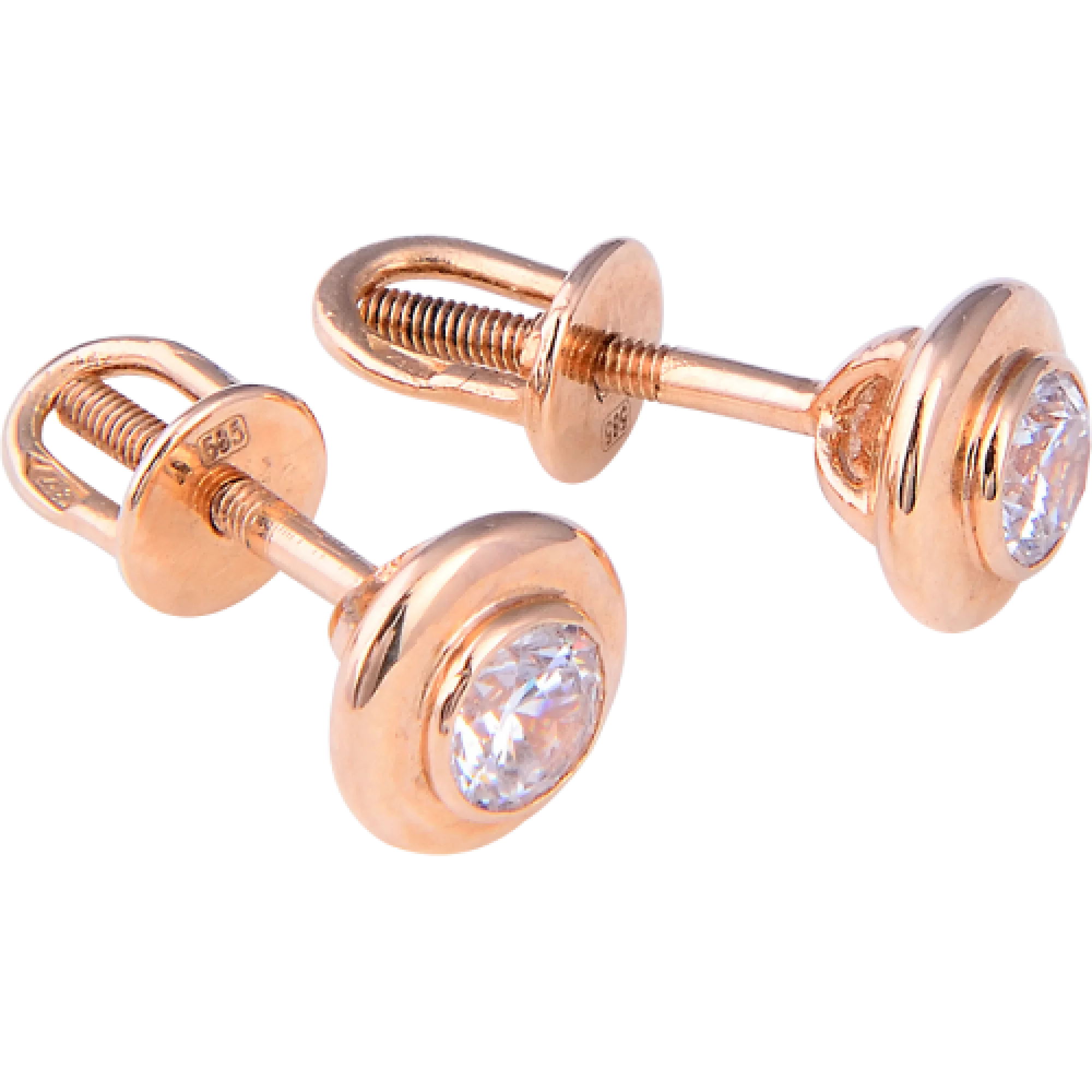 Золотые серьги-гвоздики с фианитом - 410454 – изображение 1