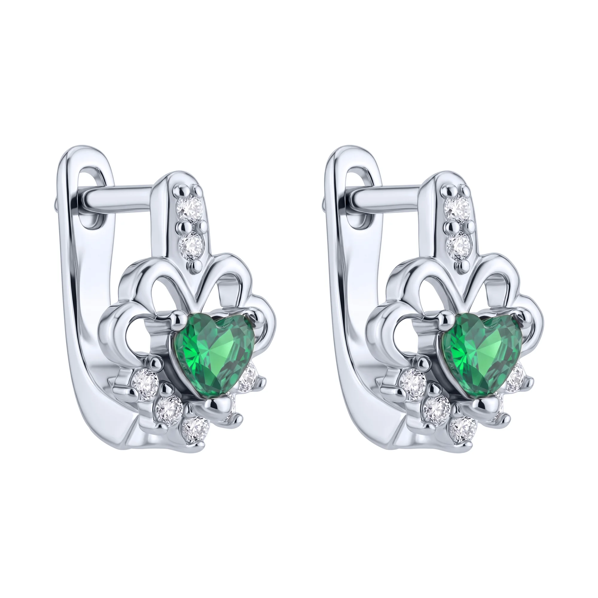 Серьги детские "Сердце" из серебра с альпинитом и фианитами  - 2257736 - 1