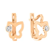 Детские серьги из красного золота "Бабочка" с фианитом - 1538460