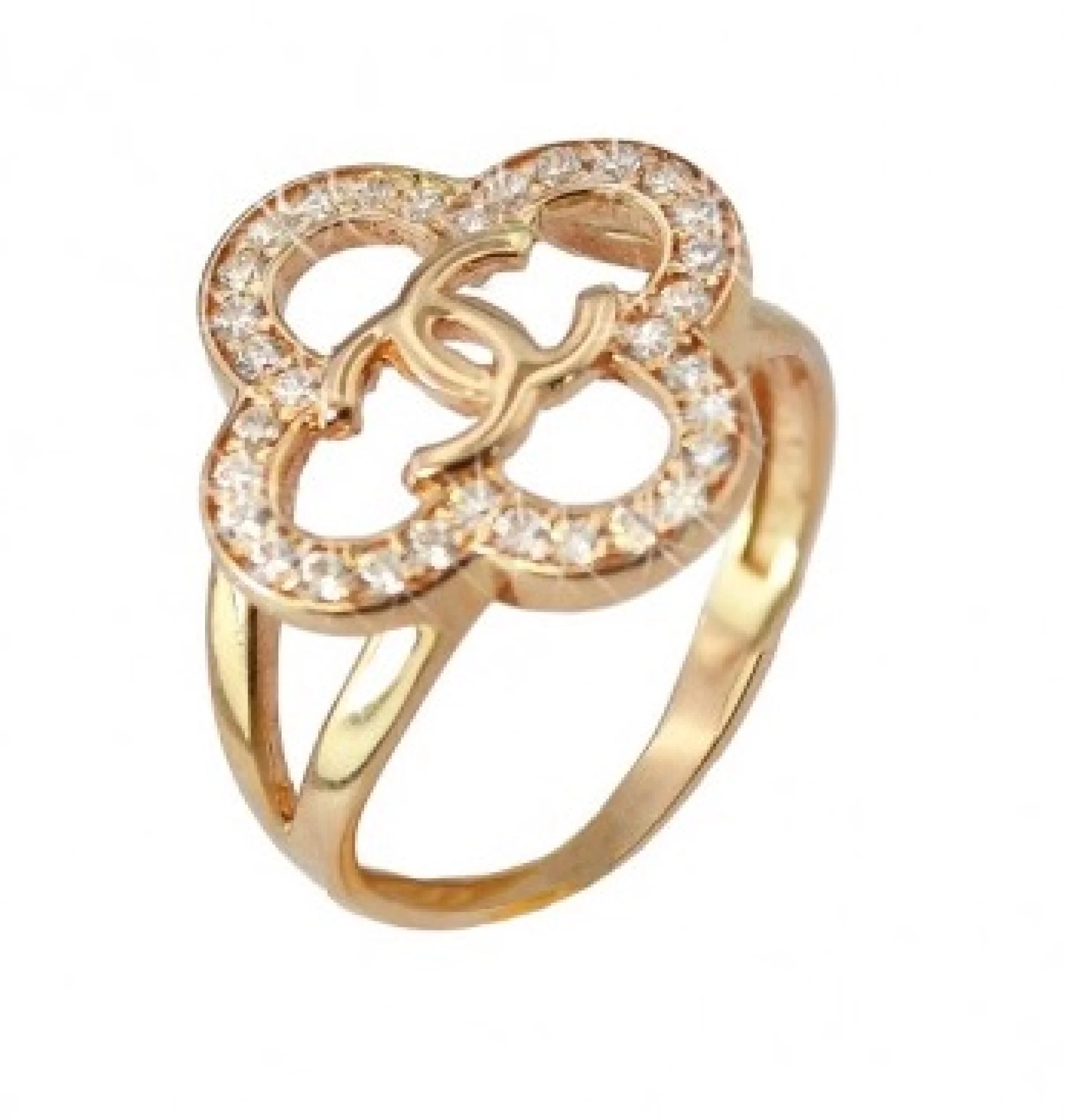 Золотое кольцо с фианитом Клевер - 508178 – изображение 1
