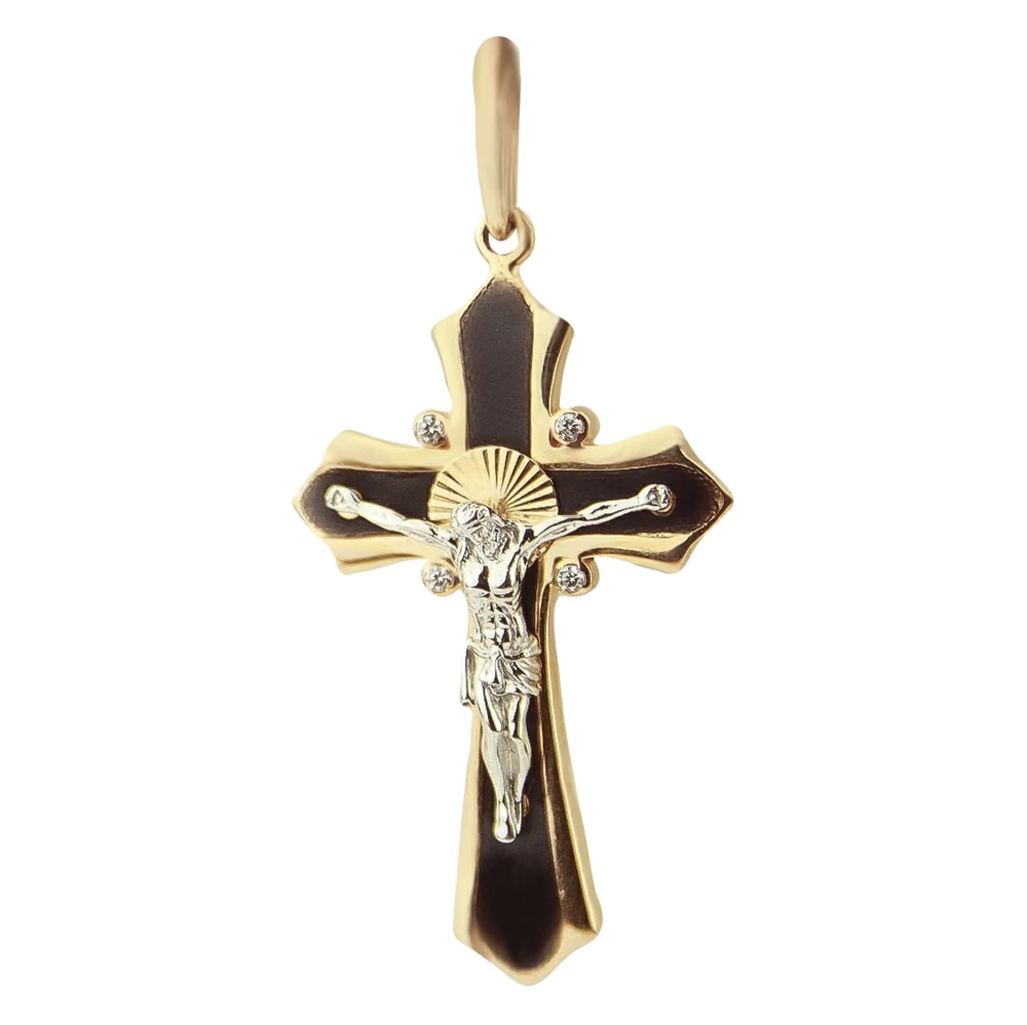 Золотой крестик с эмалью и фианитами - 1409354 – изображение 1