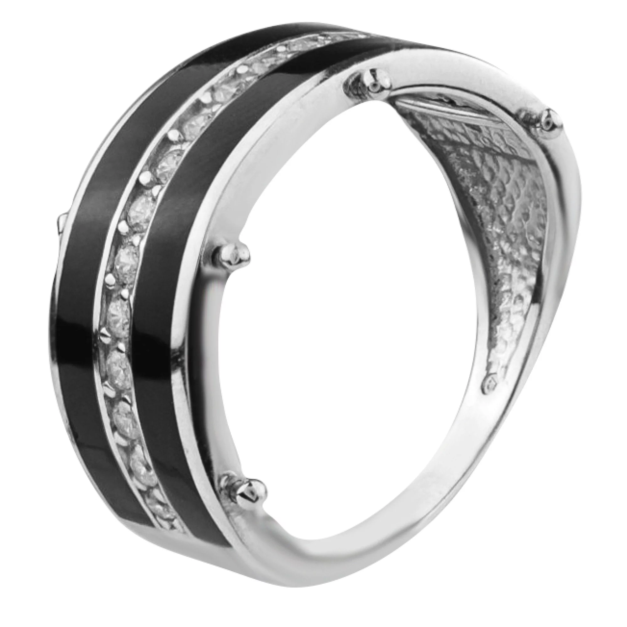 Кольцо серебряное с эмалью и фианитом - 773304 – изображение 1