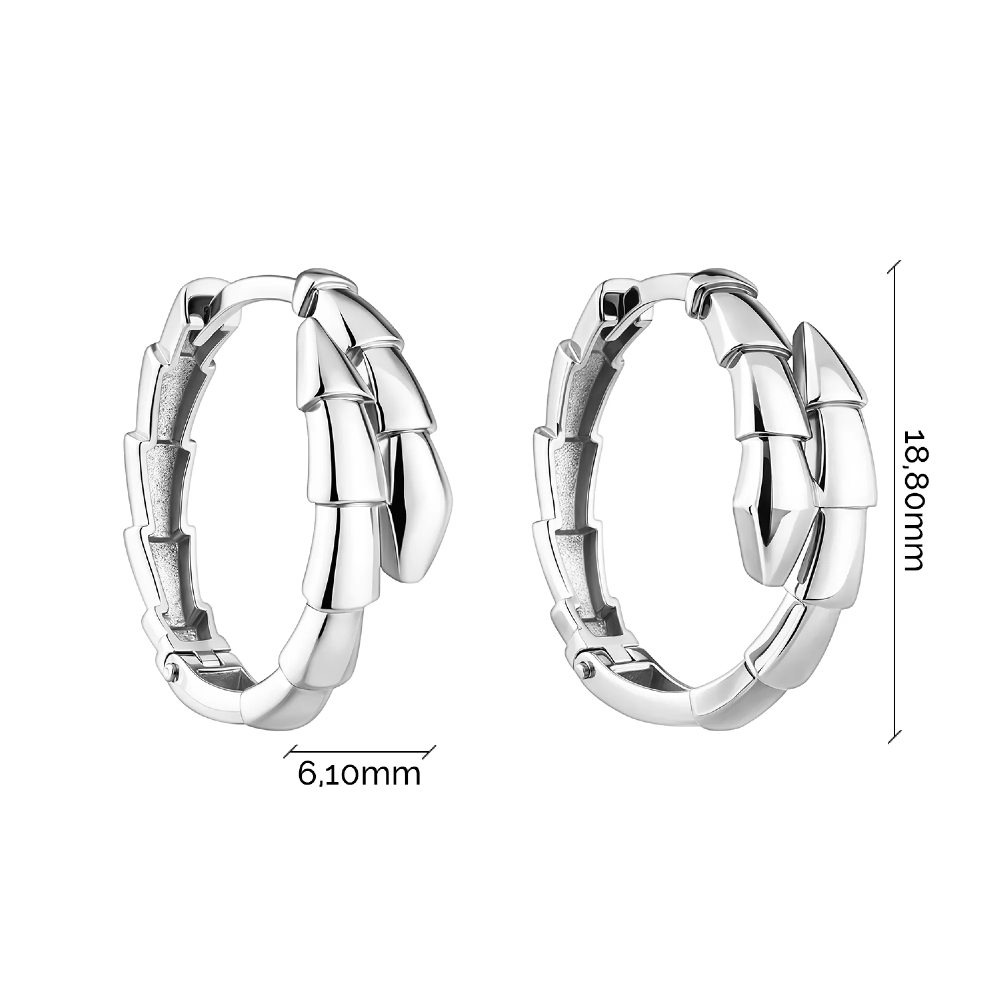 Серьги-кольца "Змея" из белого золота - 2149615 - 3