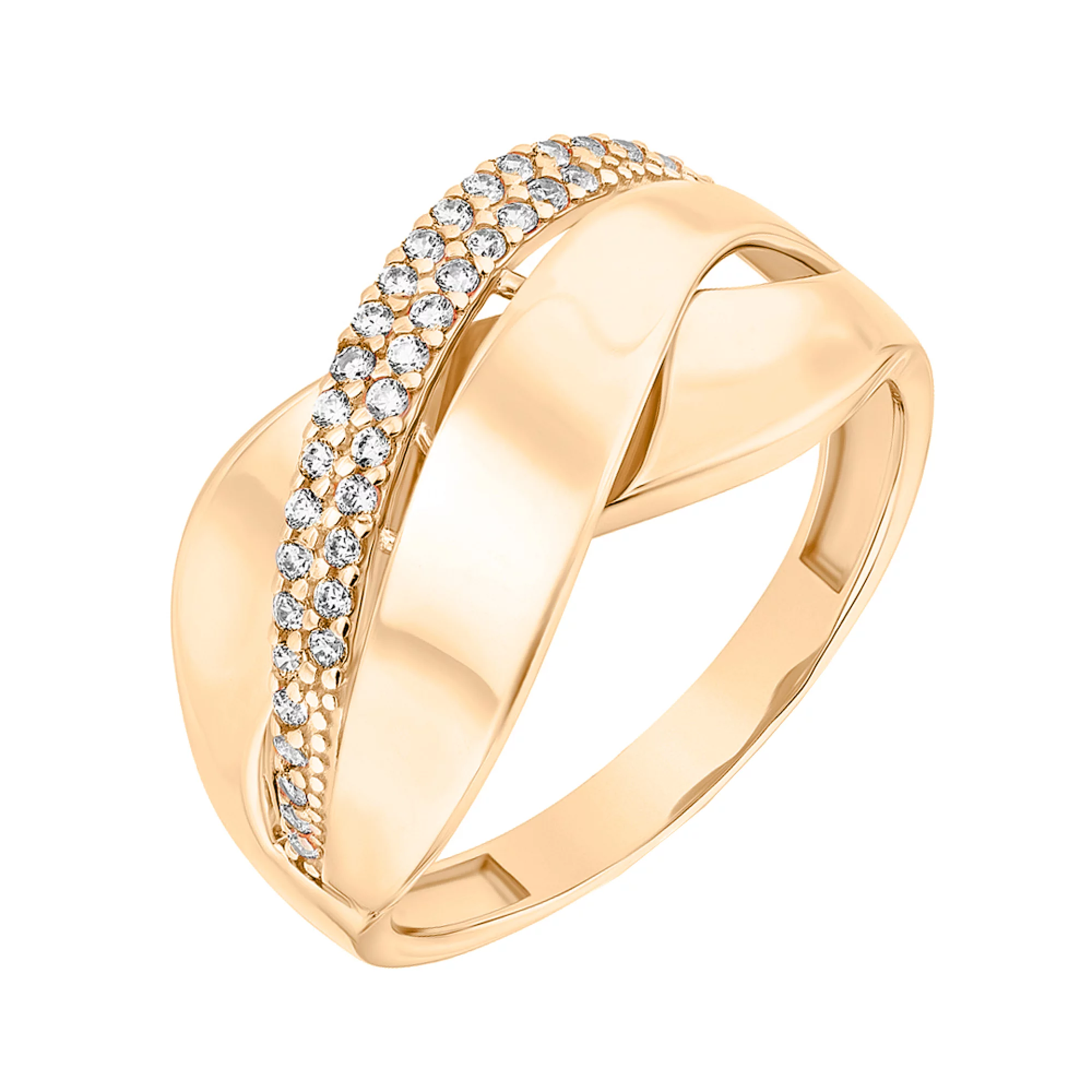 Массивное золотое кольцо "Бесконечность" с россыпью фианитов - 1584623 – изображение 1