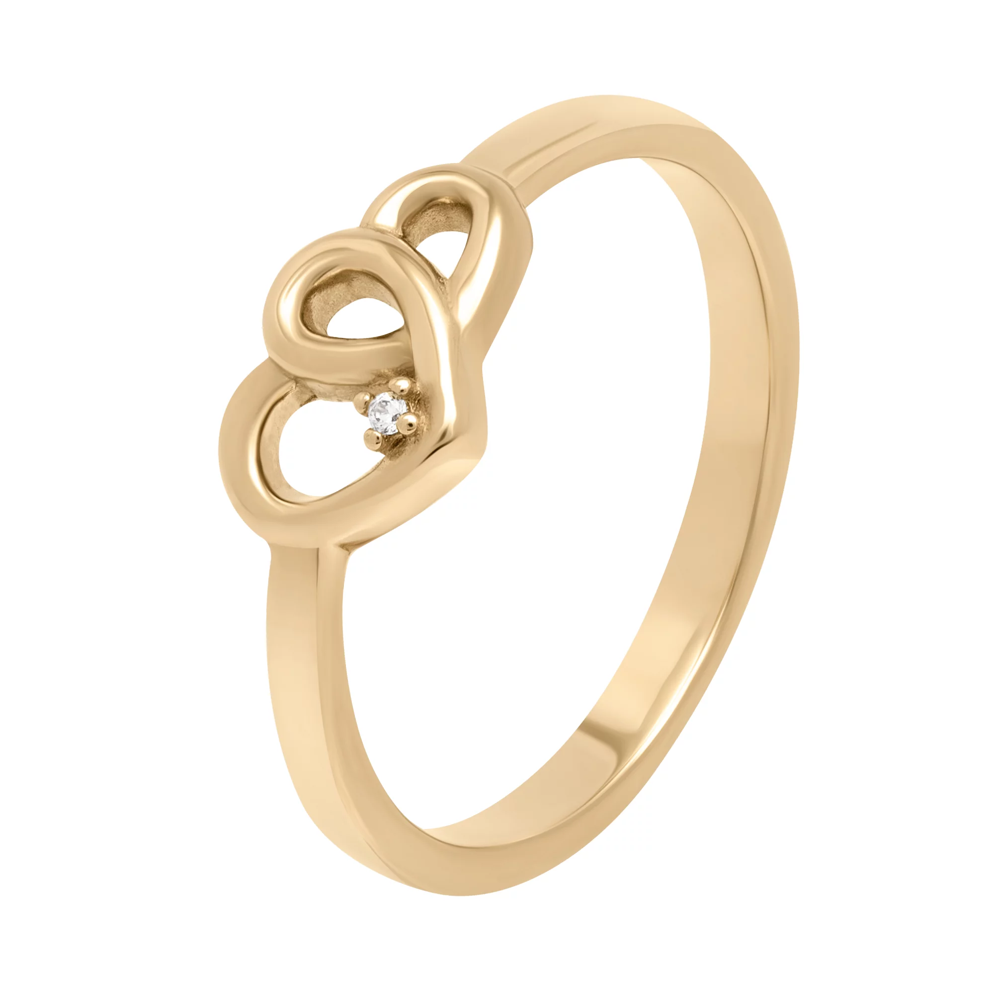 Кольцо "Сердечки" из красного золота с фианитом - 1690921 – изображение 1