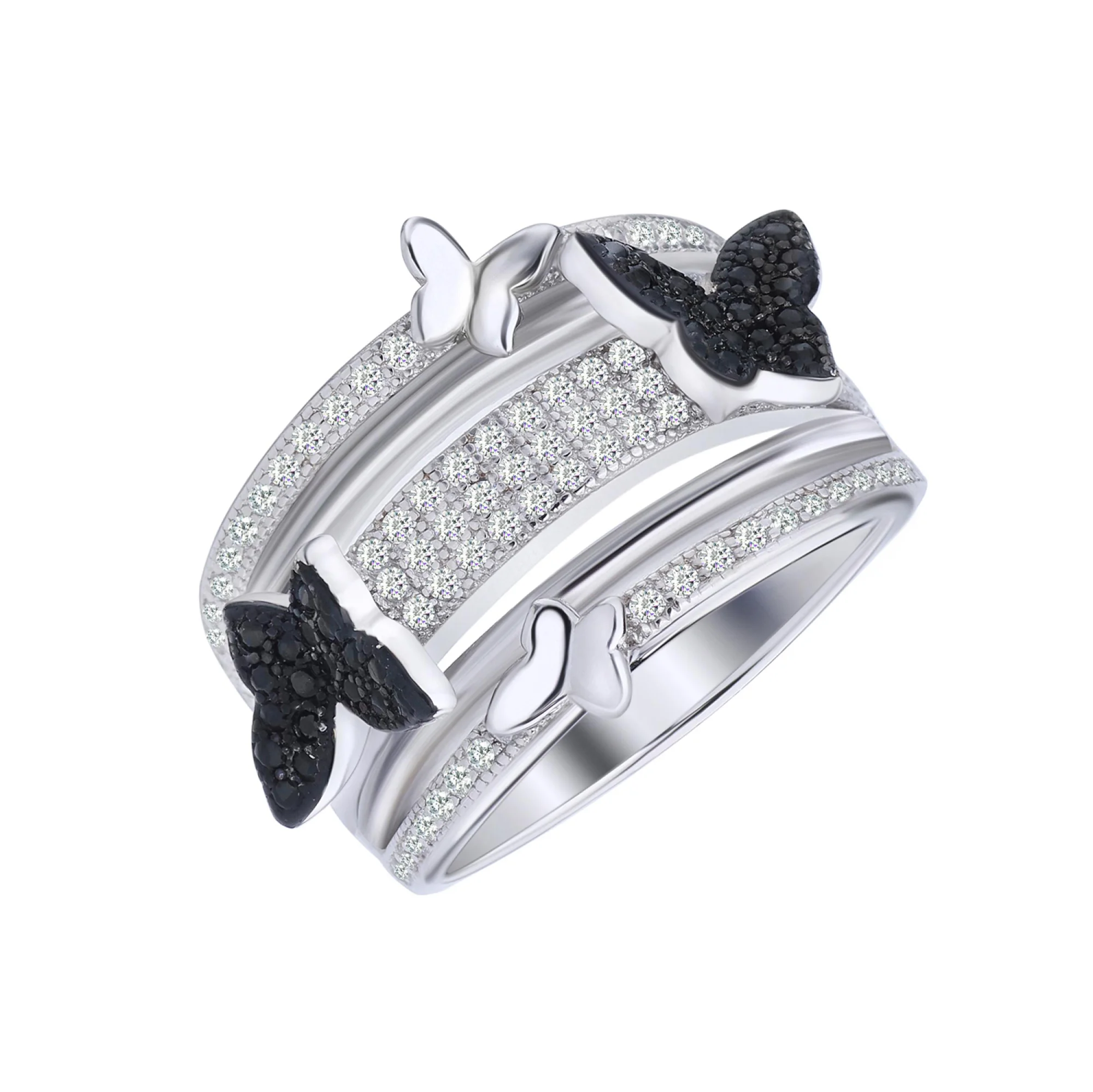 Серебряное кольцо с фианитами "Бабочки" - 972654 - 1
