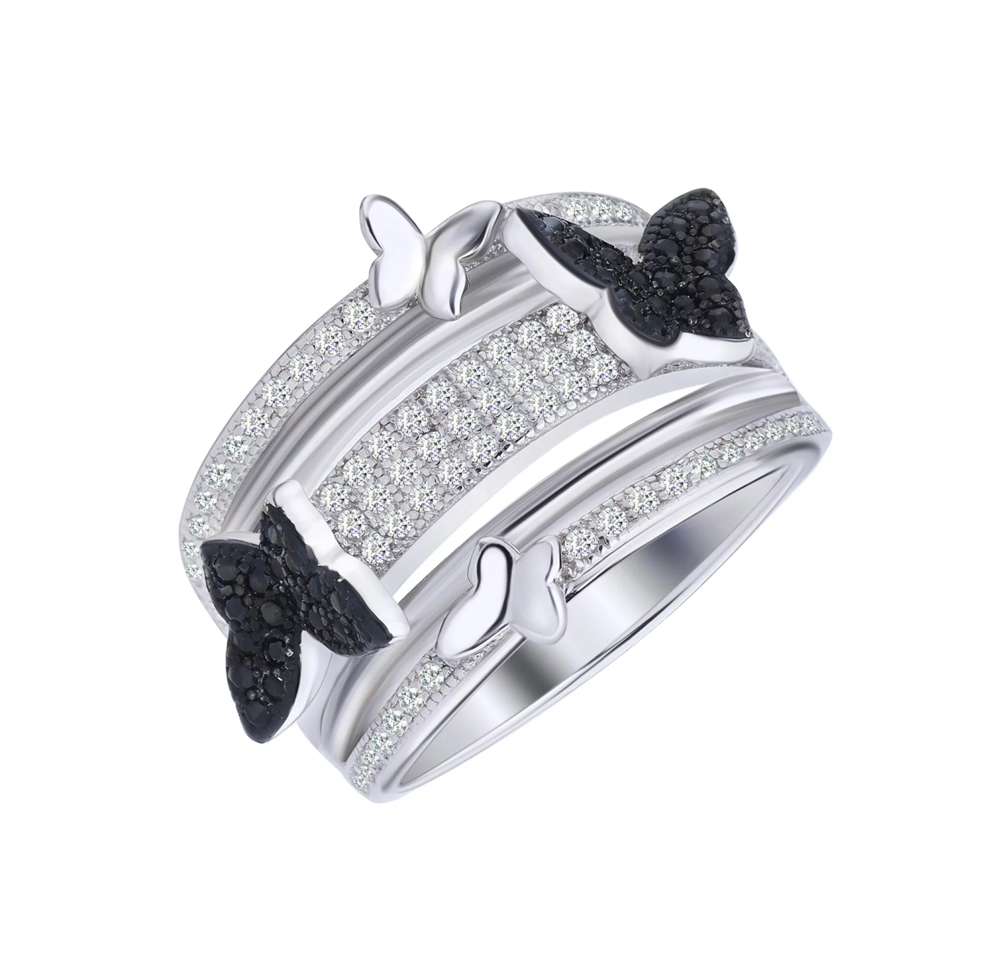 Серебряное кольцо с фианитами "Бабочки" - 972654 – изображение 1