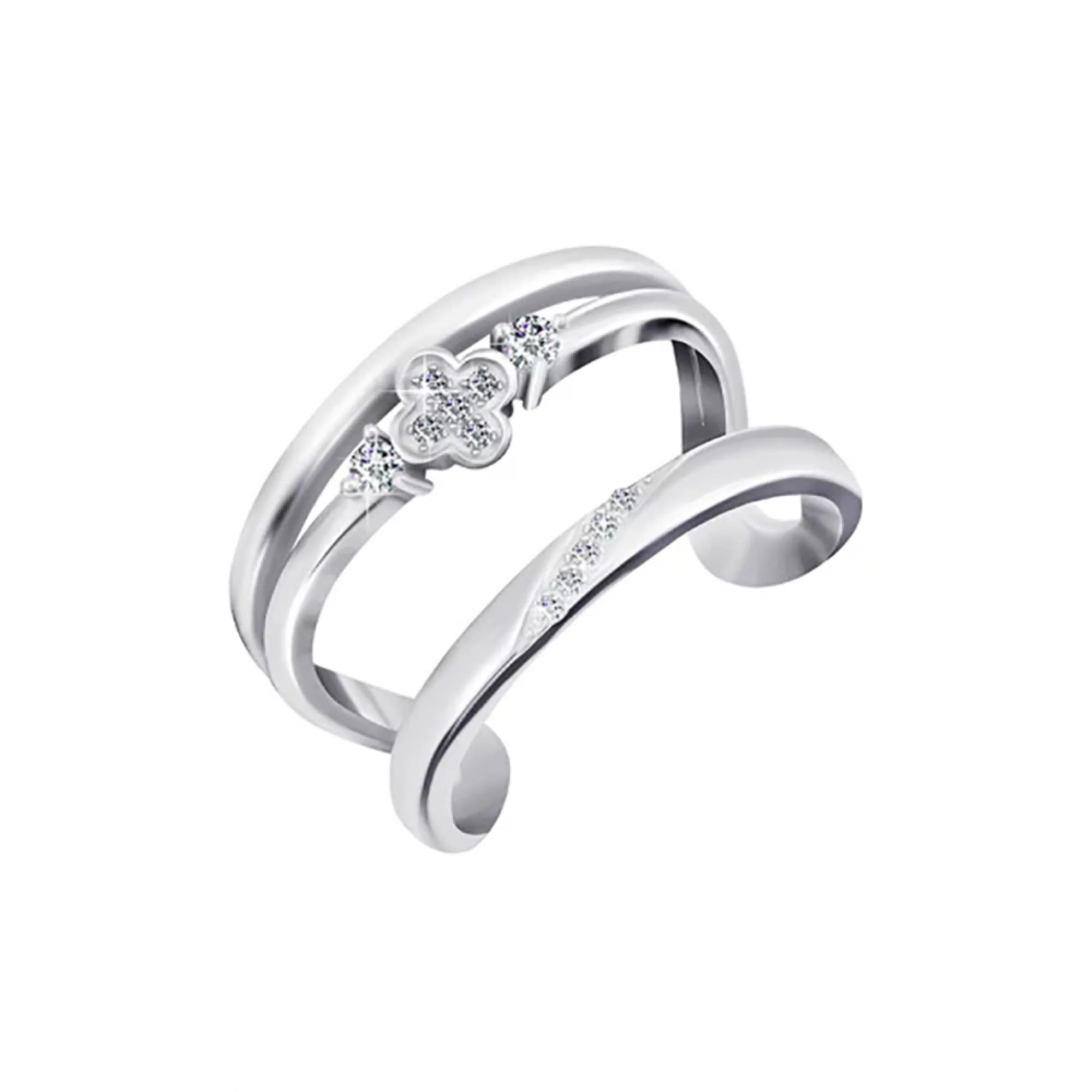Серебряное кольцо с фианитом Клевер - 1071761 – изображение 1