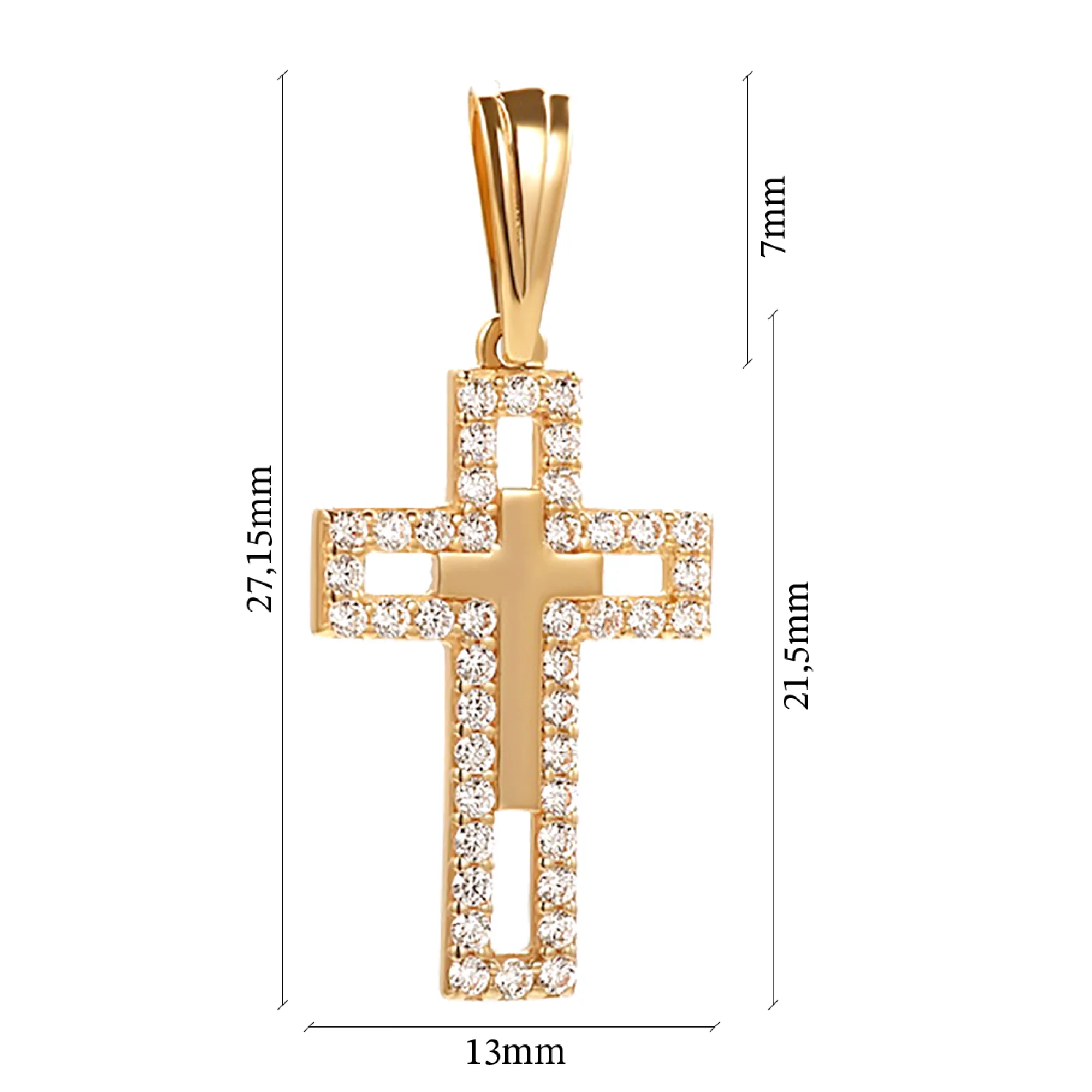 Крестик из красного золота с фианитом - 773534 – изображение 2