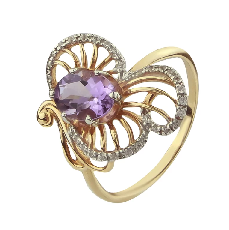 Золотое кольцо с аметистом и фианитами. Артикул ПМ1854-2-8: цена, отзывы, фото – купить в интернет-магазине AURUM