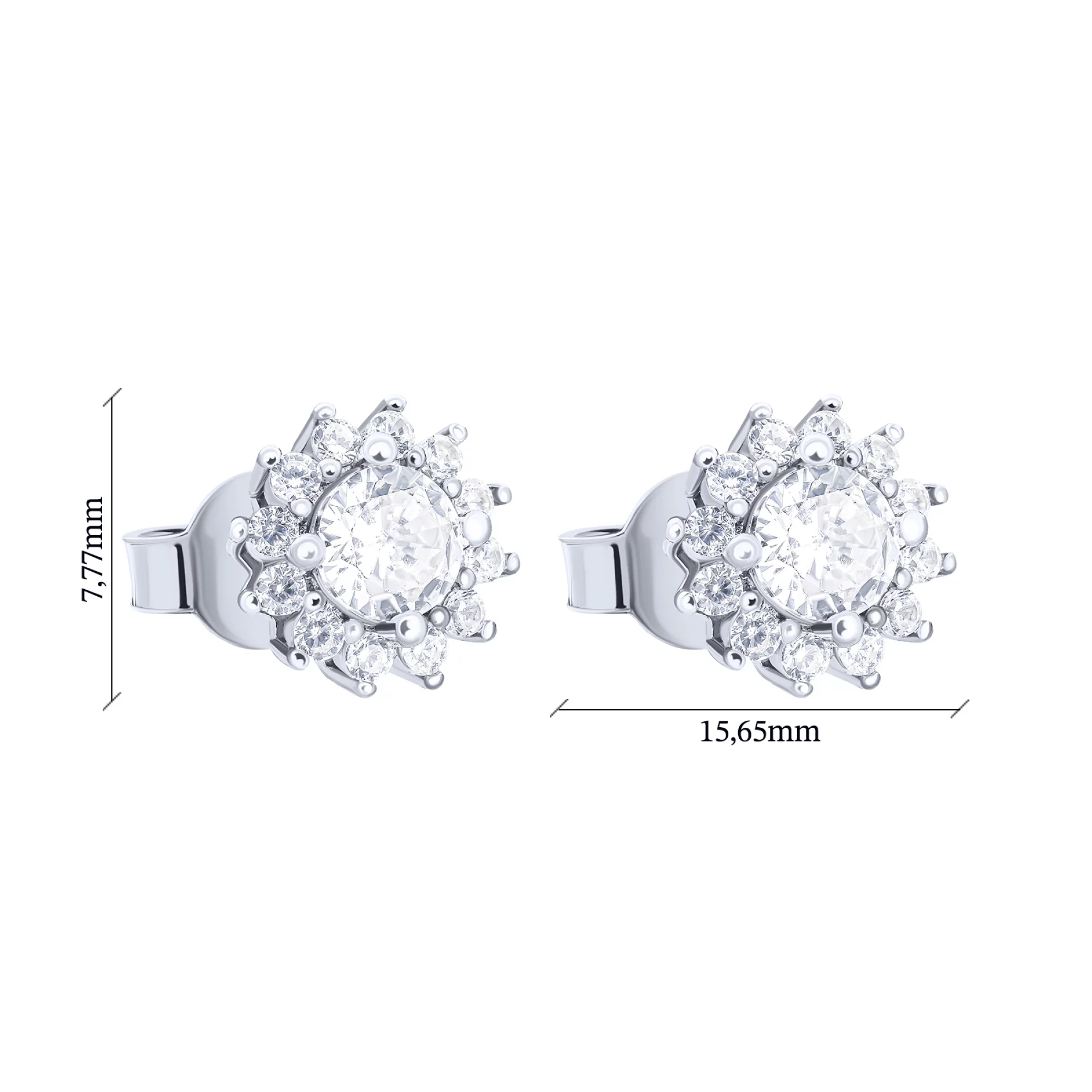 Срібні сережки-гвоздики "Квіточка" з фіанітами - 1627181 – зображення 3