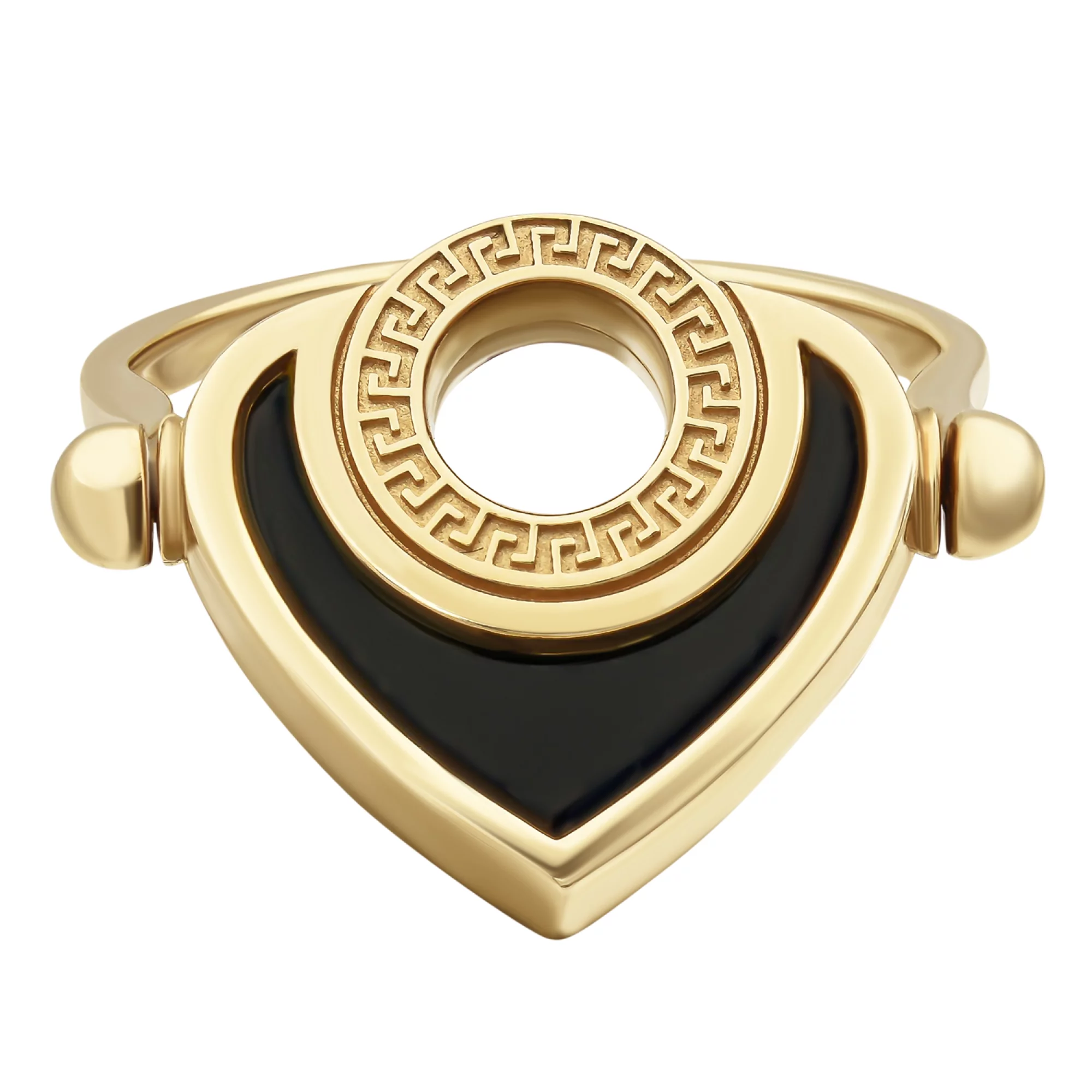 Кольцо золотое двухстороннее с перламутром и ониксом - 648169 – изображение 3