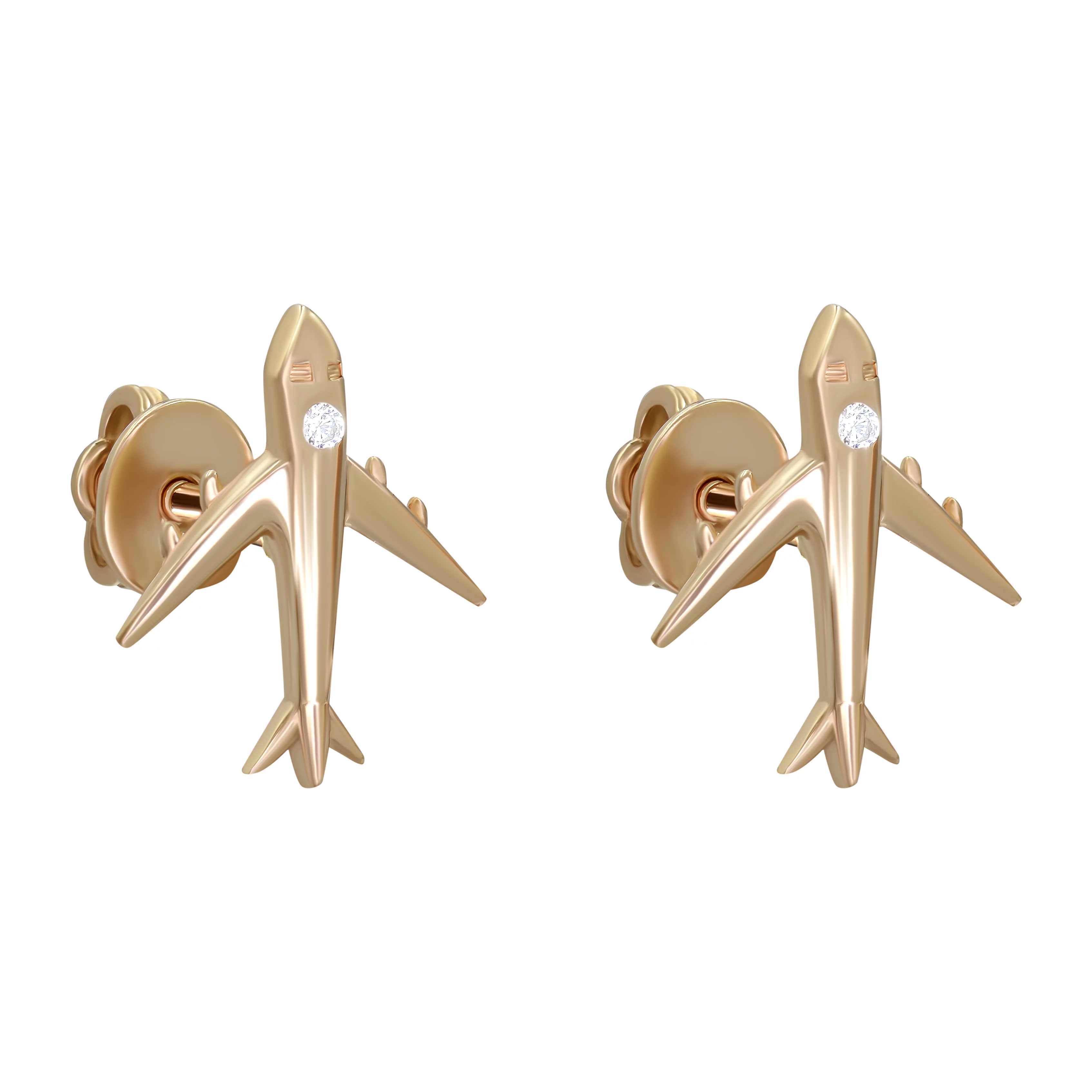 Сережки-гвоздики из красного золота с фианитом Самолет "Мрия". Артикул 2078647: цена, отзывы, фото – купить в интернет-магазине AURUM