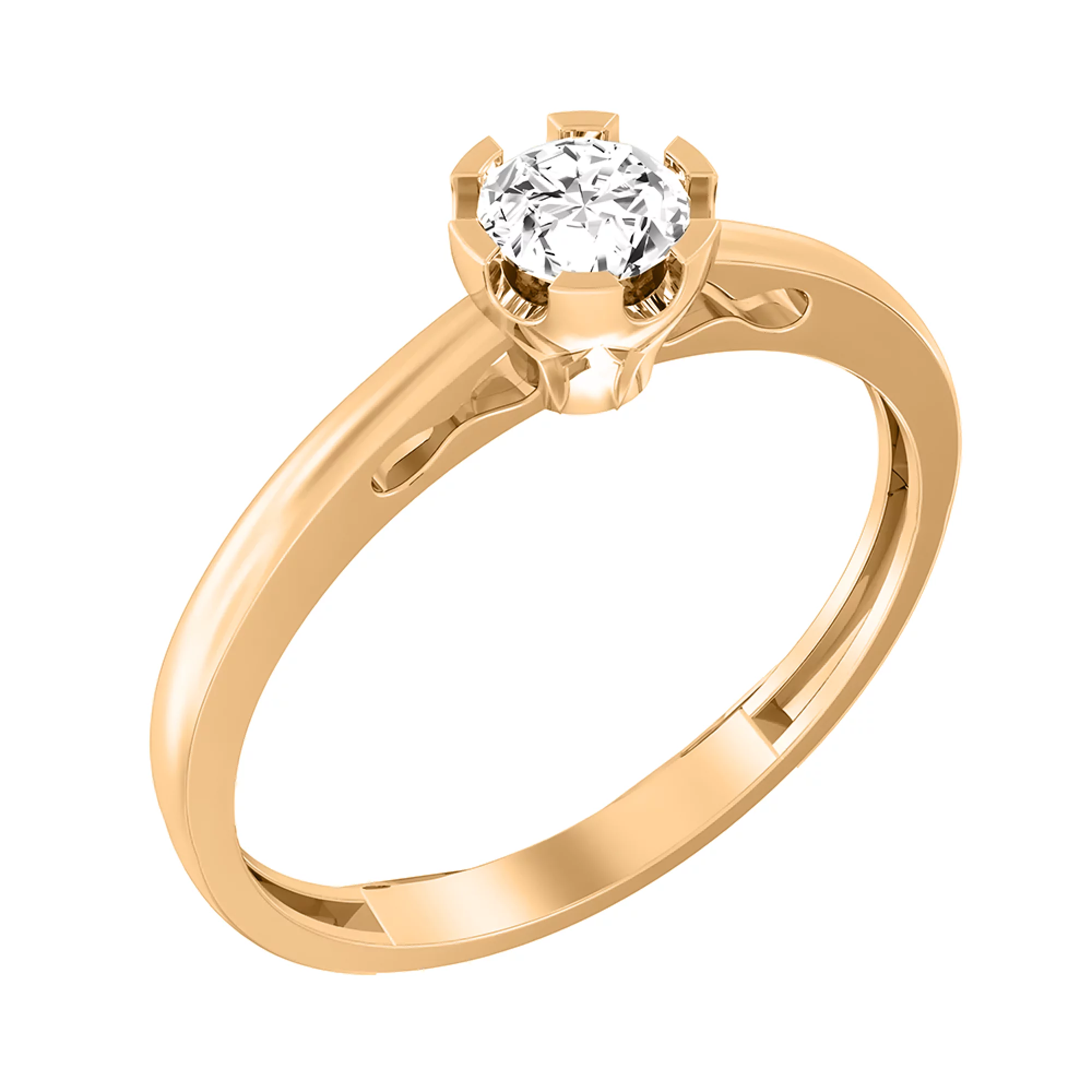 Кольцо для помолвки из красного золота с фианитом - 961622 – изображение 1