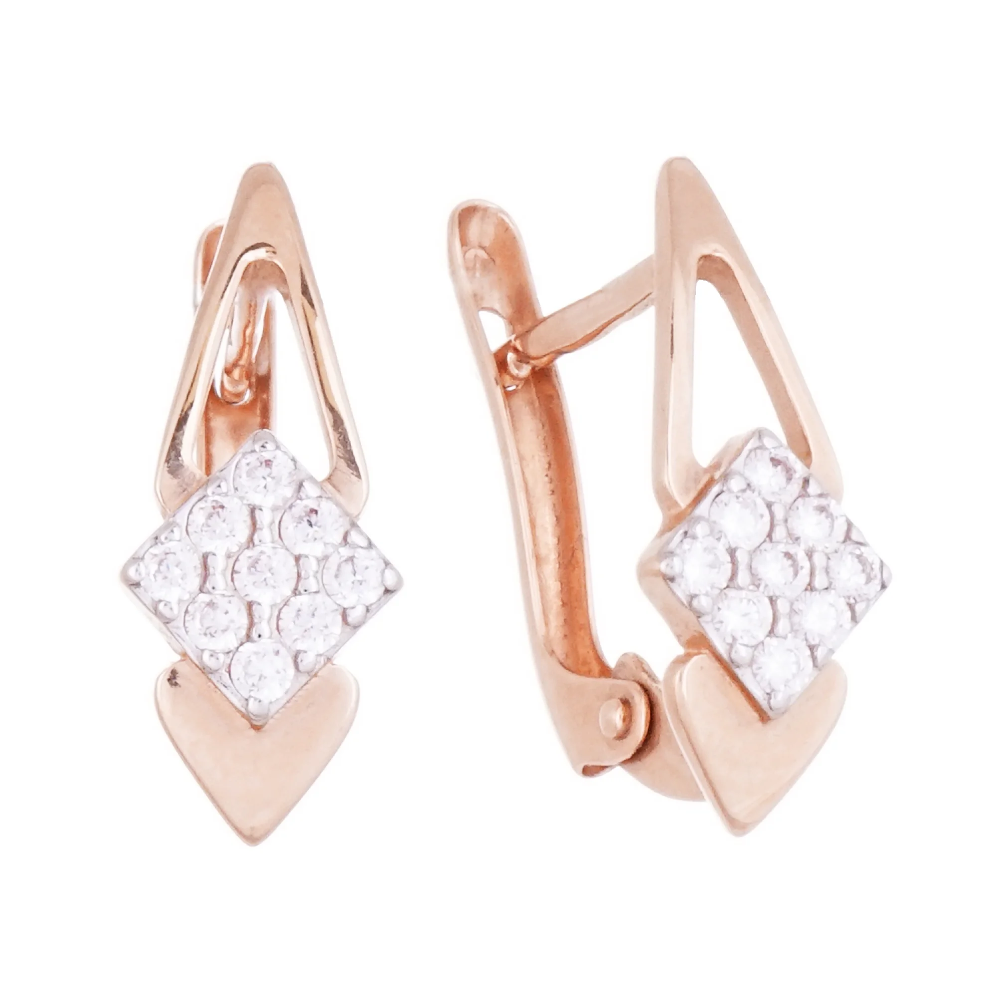 Серьги с фианитами в красном золоте - 409579 - 1
