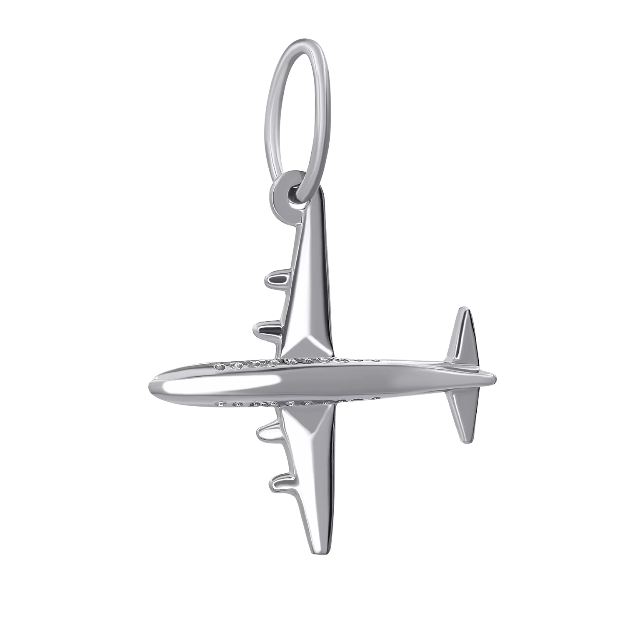 Подвеска серебряная с фианитами самолет "Мрія" - 971981 – изображение 1