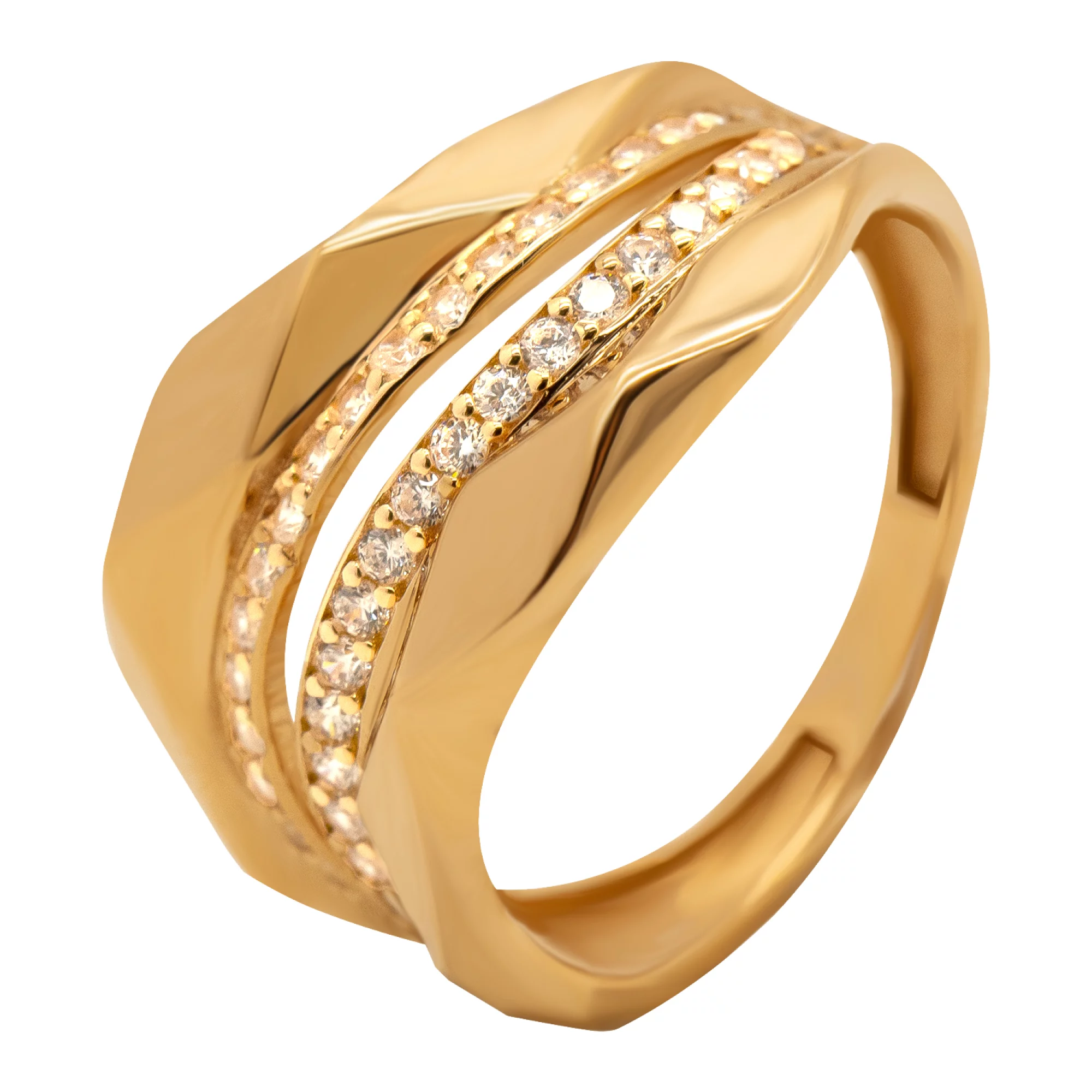 Кольцо из красного золота с фианитом - 938205 – изображение 1