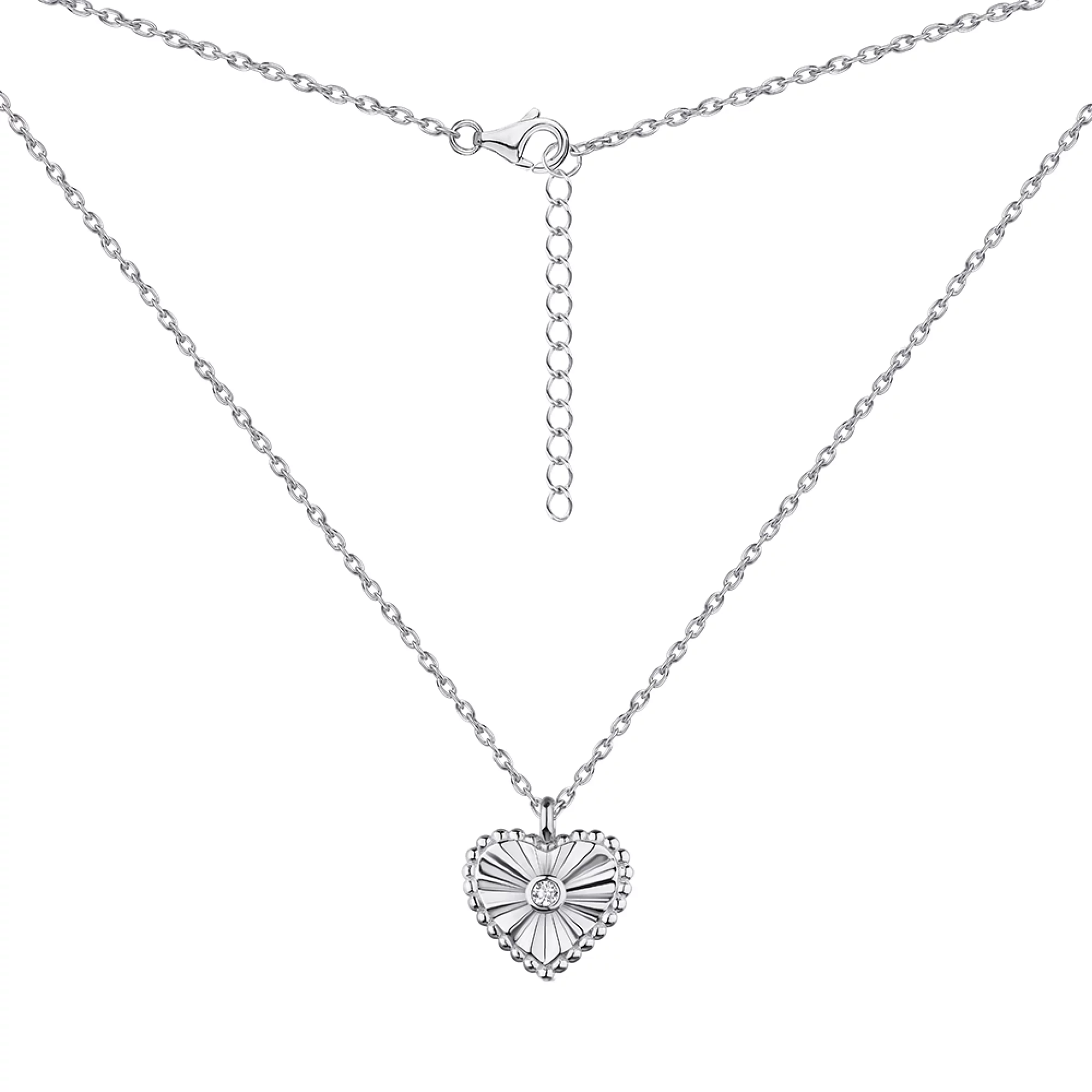 Ланцюжок срібний з підвіскою "Серце" та фіанітом плетіння якір - 1592629 – зображення 1